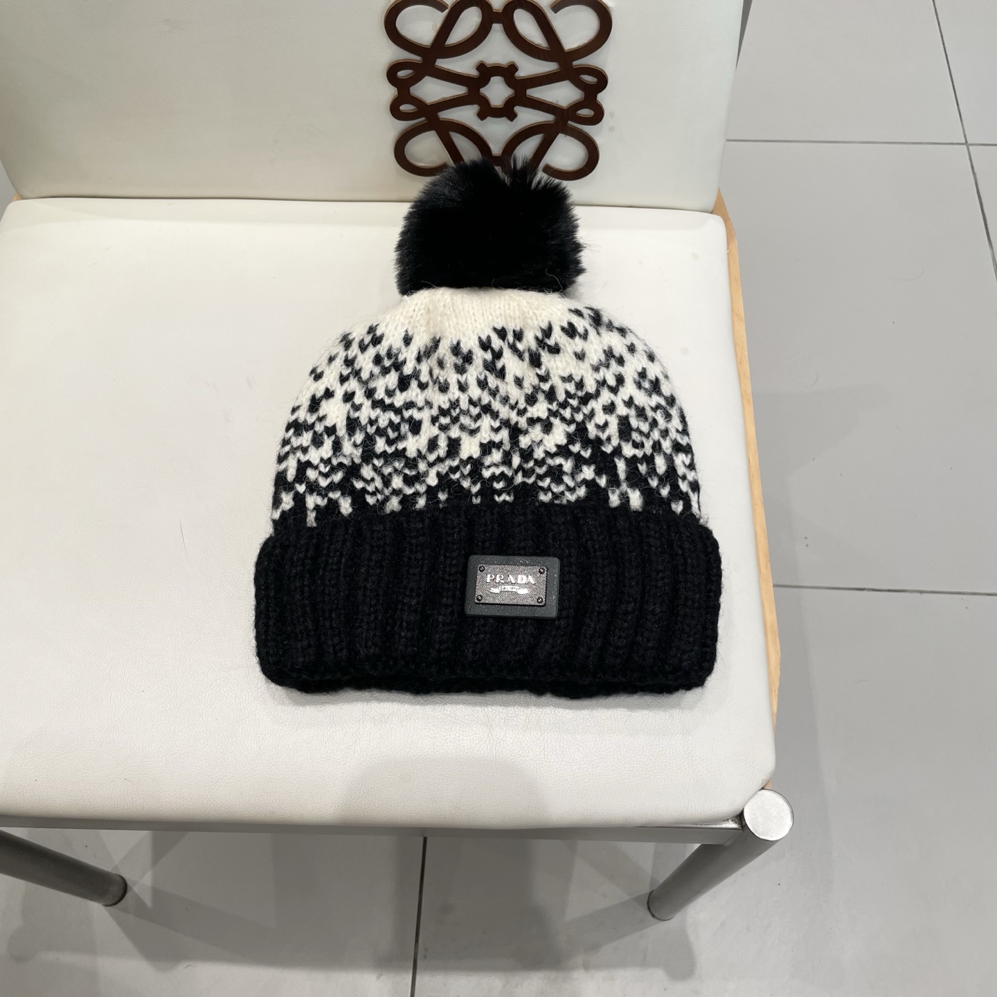 普拉达Prada韩版秋冬可爱毛球防寒保暖时尚提花加绒保暖帽女圣诞帽休闲毛线帽