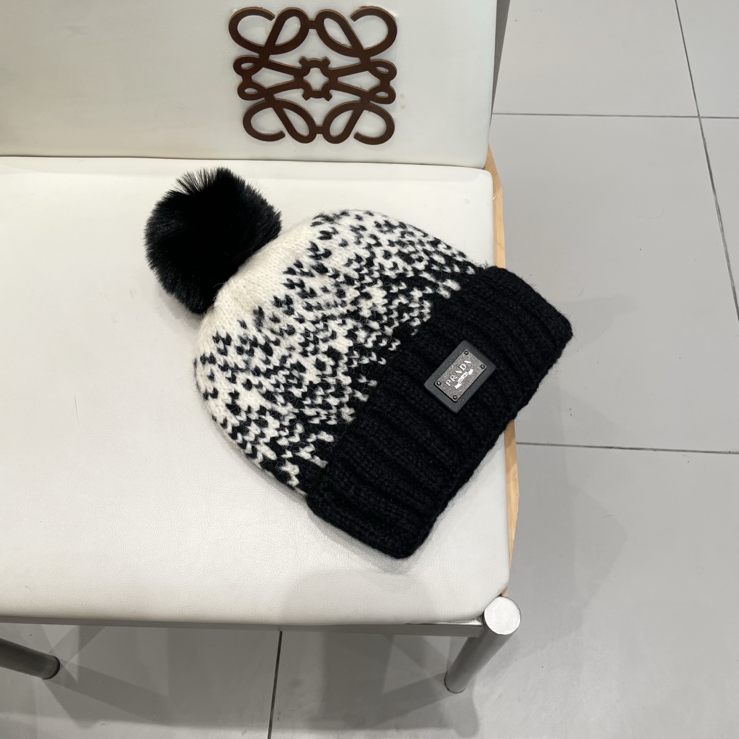 普拉达Prada韩版秋冬可爱毛球防寒保暖时尚提花加绒保暖帽女圣诞帽休闲毛线帽