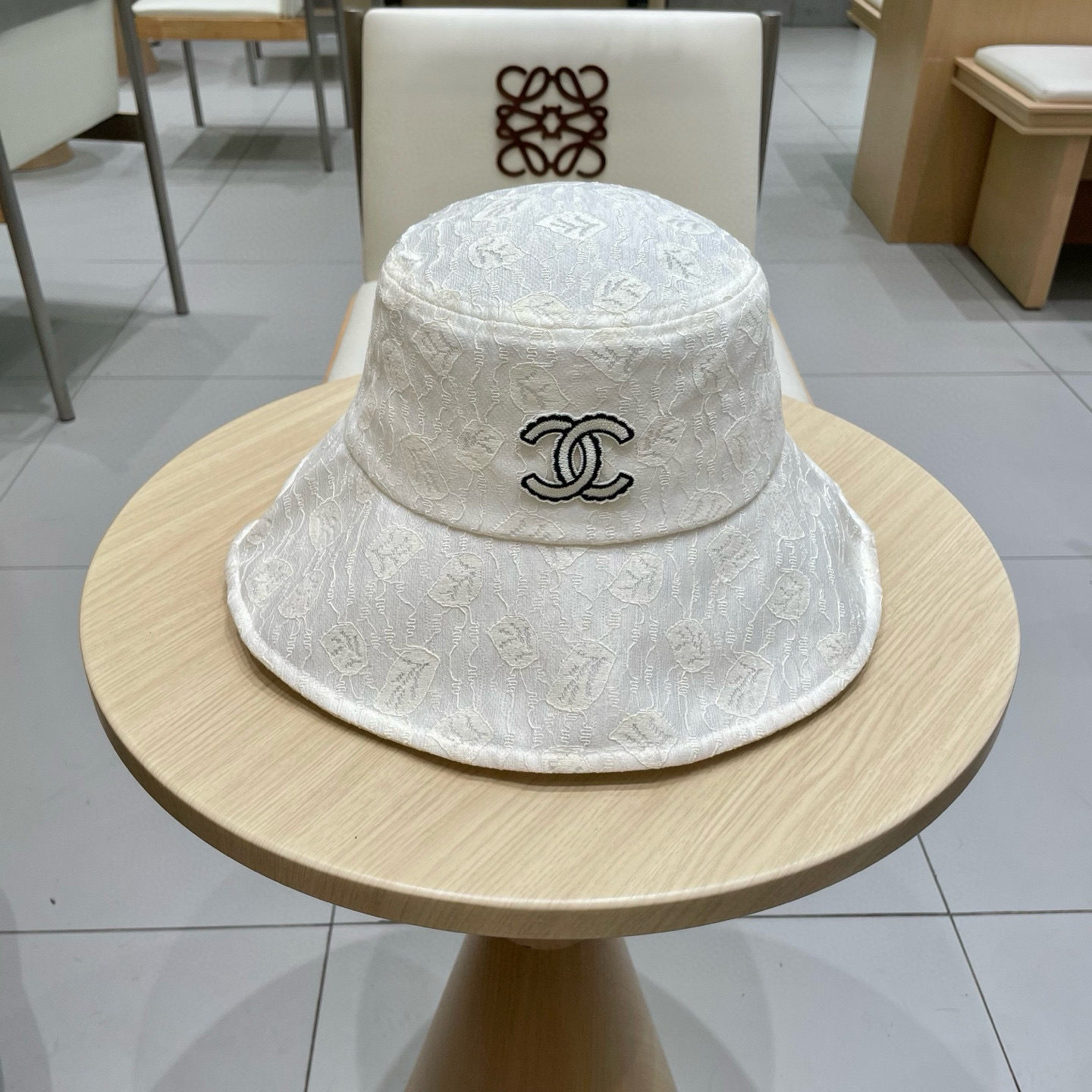 chanel香奈儿大檐遮阳帽子女夏天柔软可折叠渔夫帽蕾丝花纹布帽休闲度假太阳帽