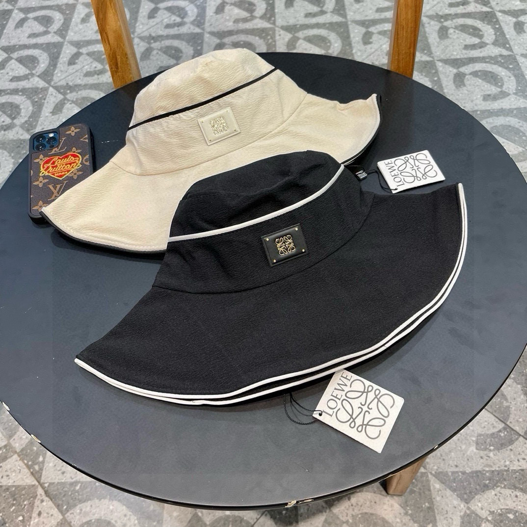 罗意威Loewe夏季大檐渔夫帽女士高雅遮阳防晒防紫外线盆帽优雅赫本风太阳帽女