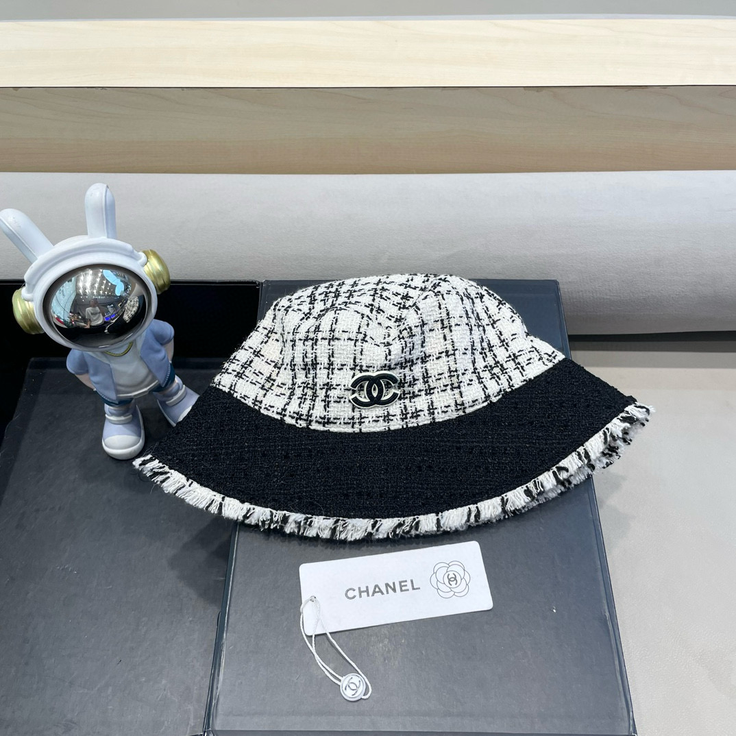 Chanel简奢小香~新款毛呢格纹渔夫帽女韩系秋冬复古气质时尚显脸小盆帽