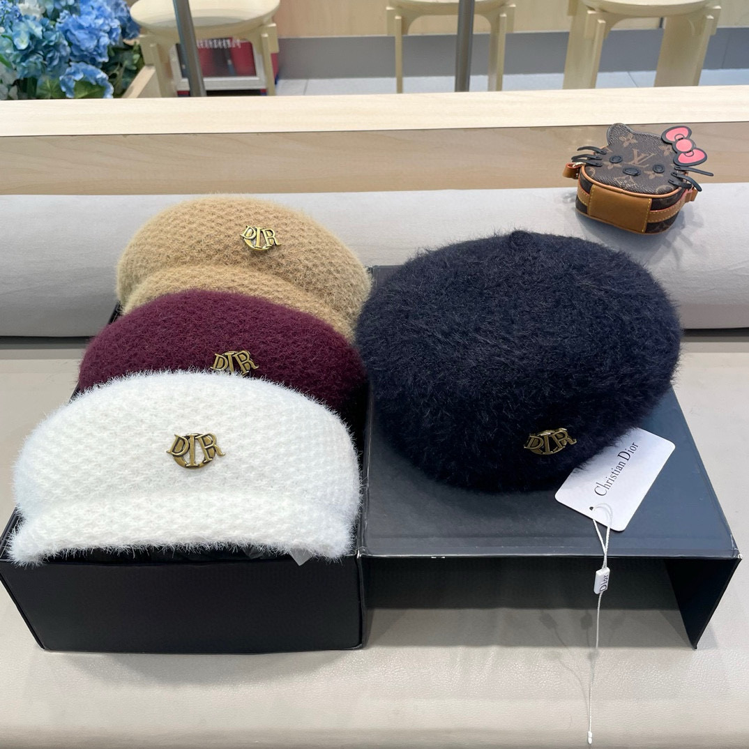 Dior迪奥贝雷帽子女秋冬日系显脸小画家帽潮2024新款冬季大头围黑色报童帽
