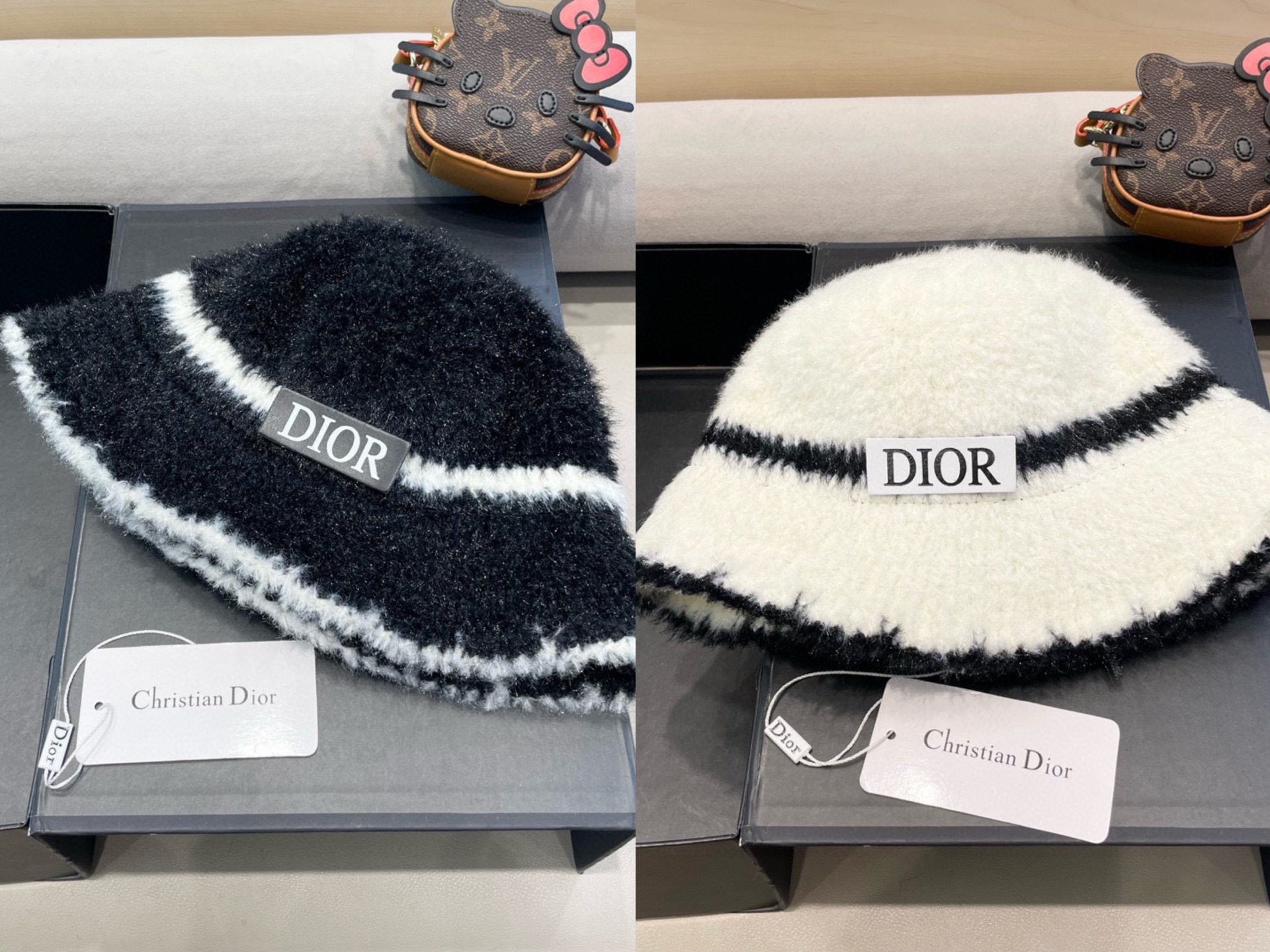Dior秋冬加绒渔夫帽2024新款帽子女韩版毛绒气质百搭显脸小水桶帽盆帽