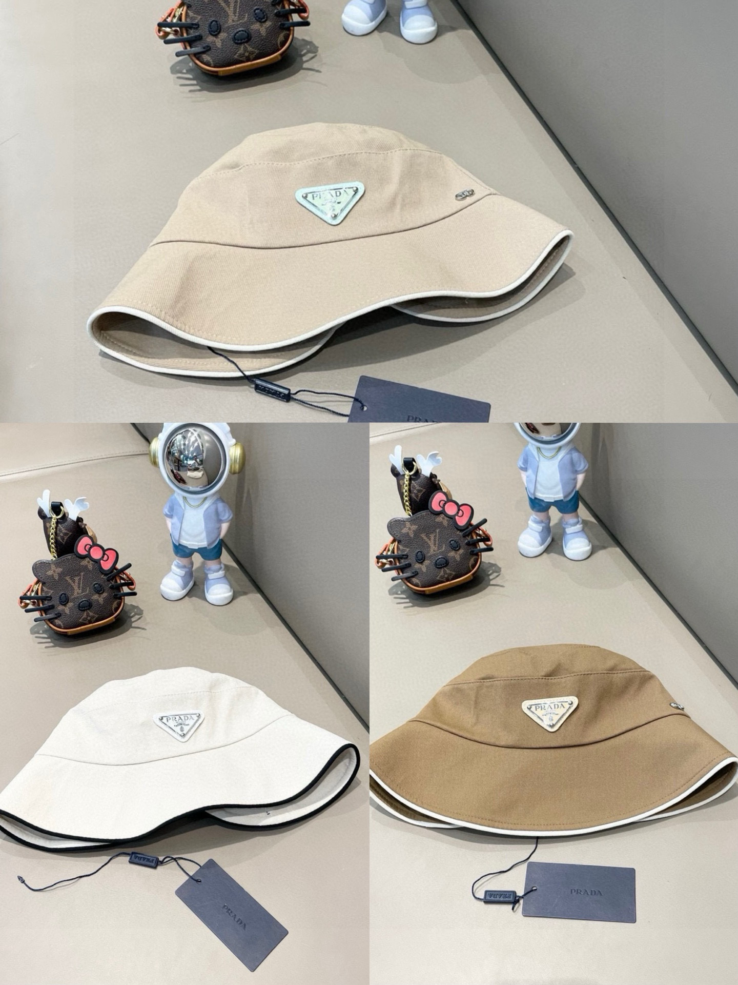 Prada普拉达蝴蝶结开叉设计渔夫帽秋冬，渔夫帽，头围57