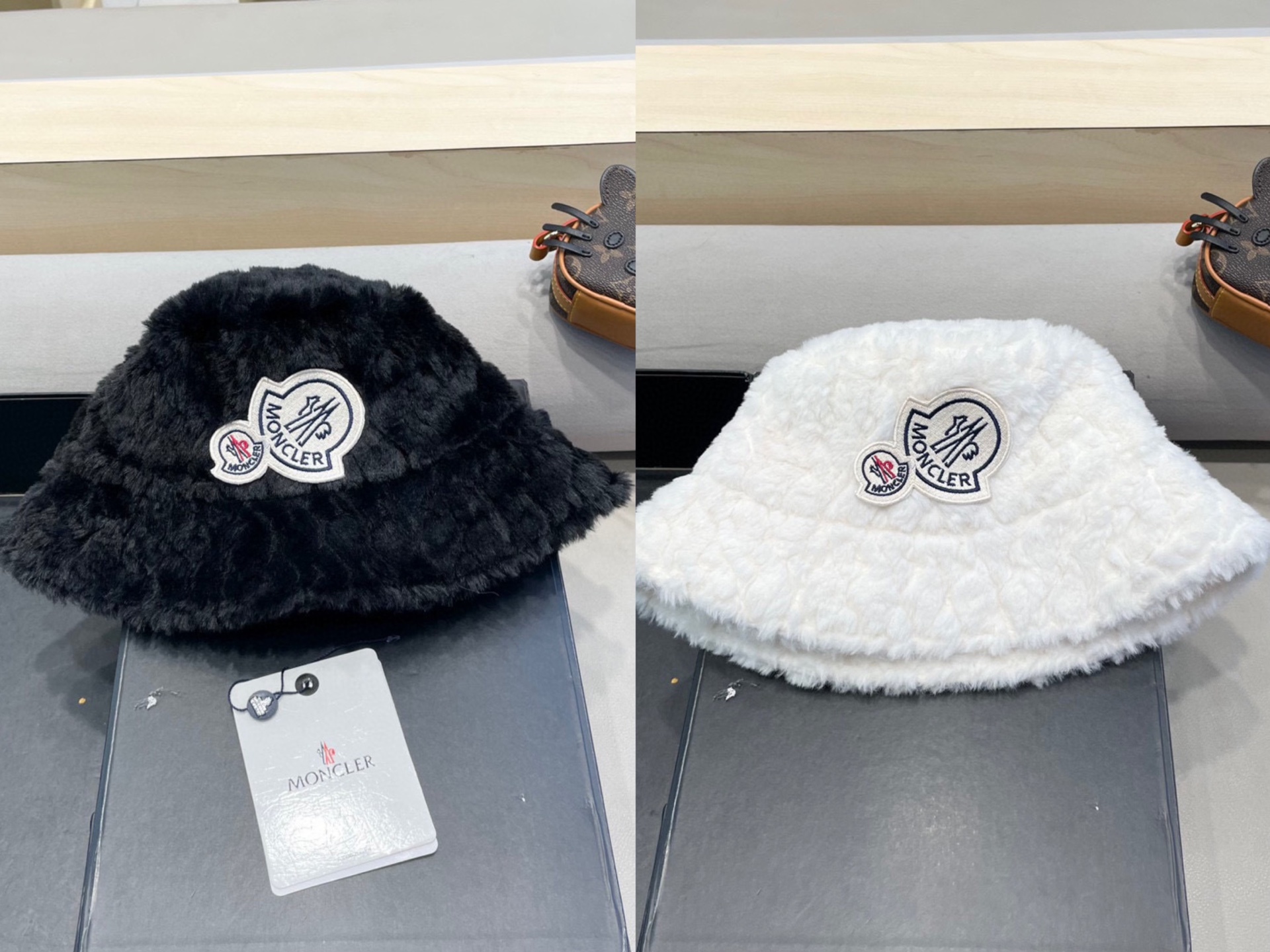 moncler毛渔夫帽子女秋冬素颜保暖显脸小水桶帽加绒加厚护耳毛绒盆帽