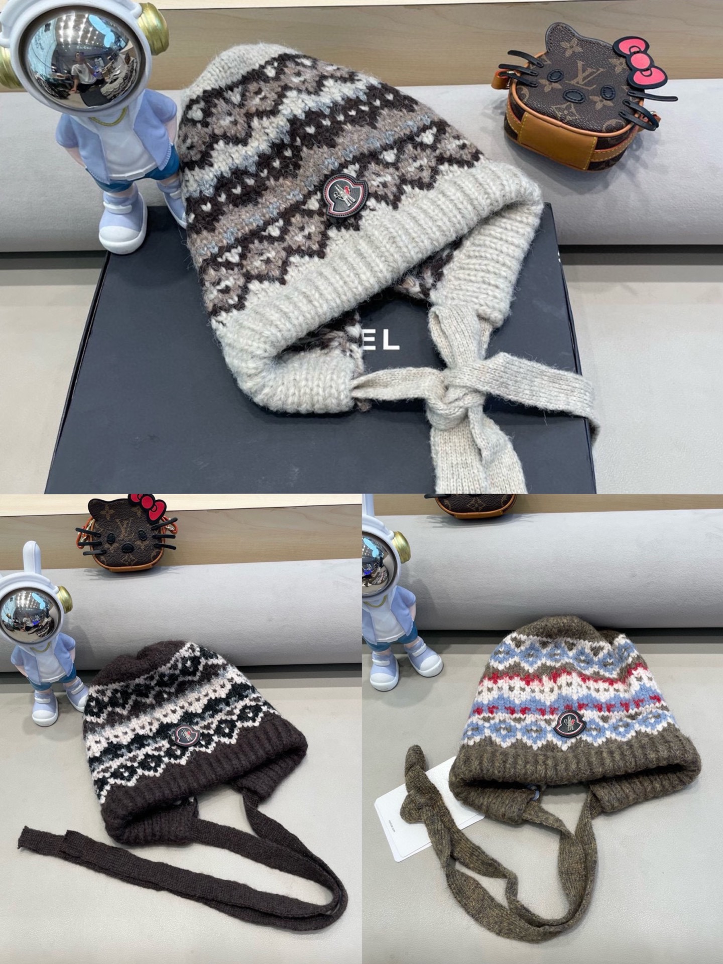 moncler费尔岛风针织帽子女冬季复古巴拉克拉法帽包包帽保暖护耳毛线帽潮