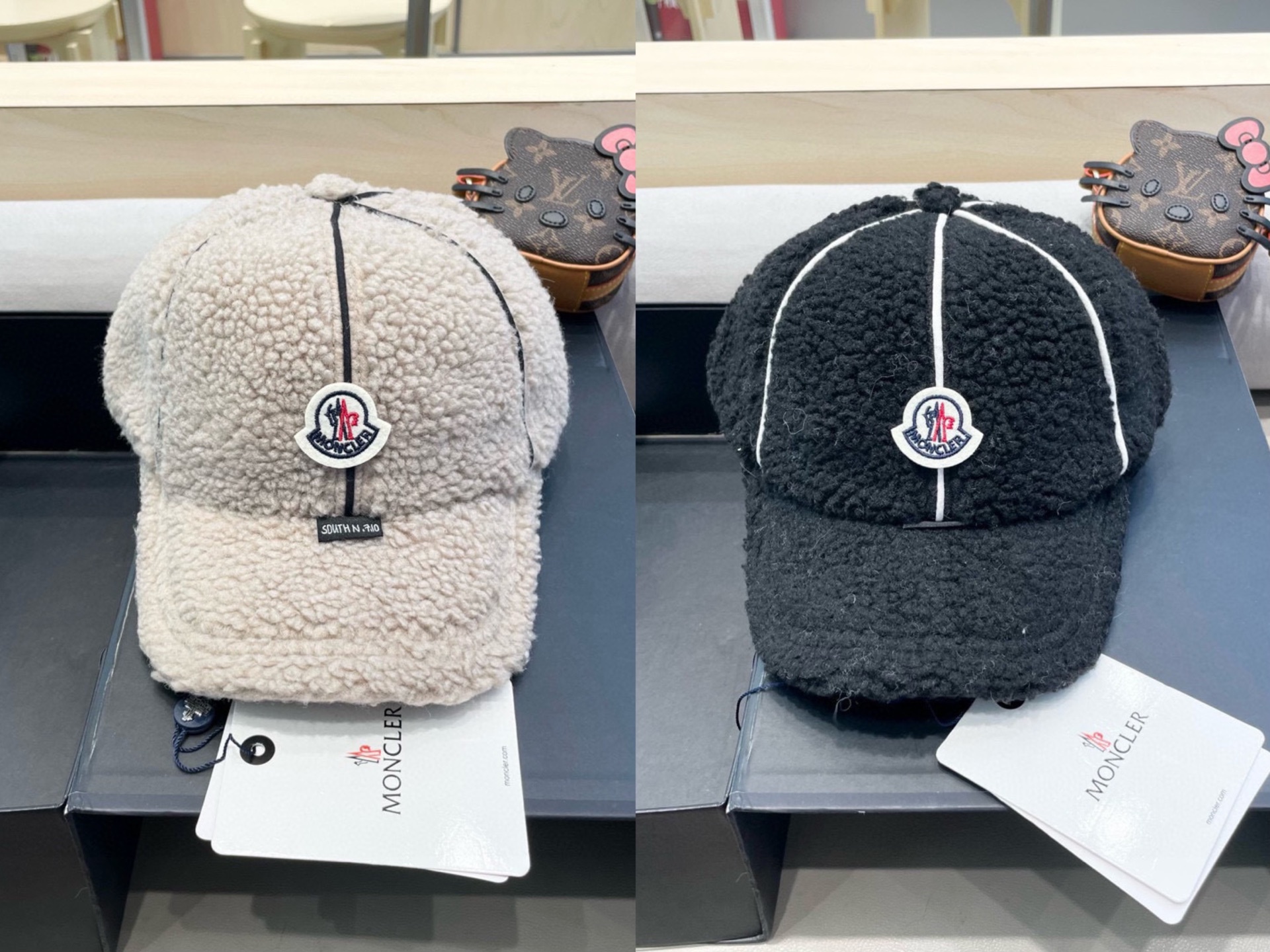 moncler版高端百搭帽子女秋冬羊羔毛纯色保暖棒球帽时尚潮款鸭舌帽男