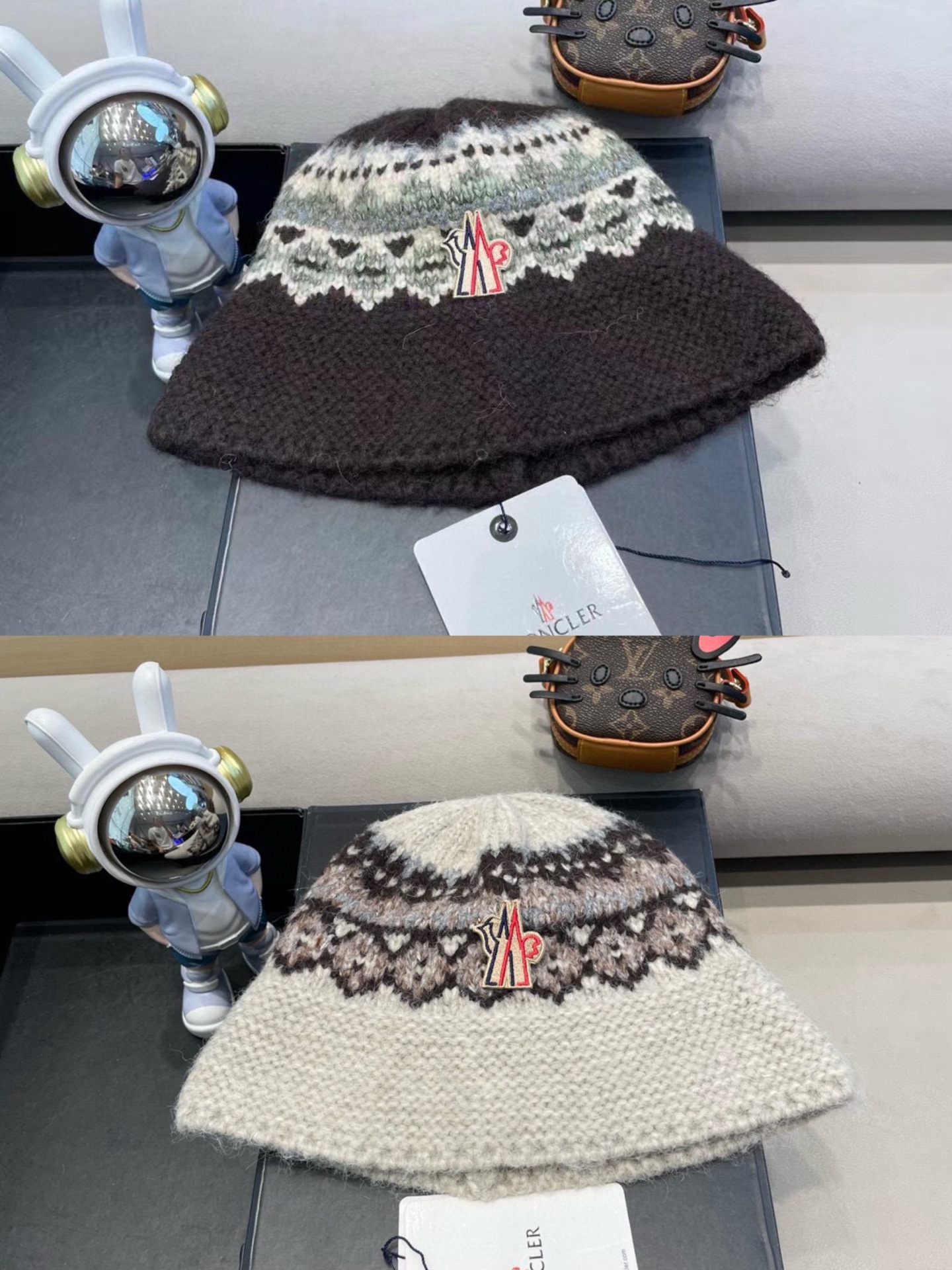 moncler费尔岛风含羊毛针织渔夫帽女秋冬季韩版显脸小保暖大头围毛线帽子