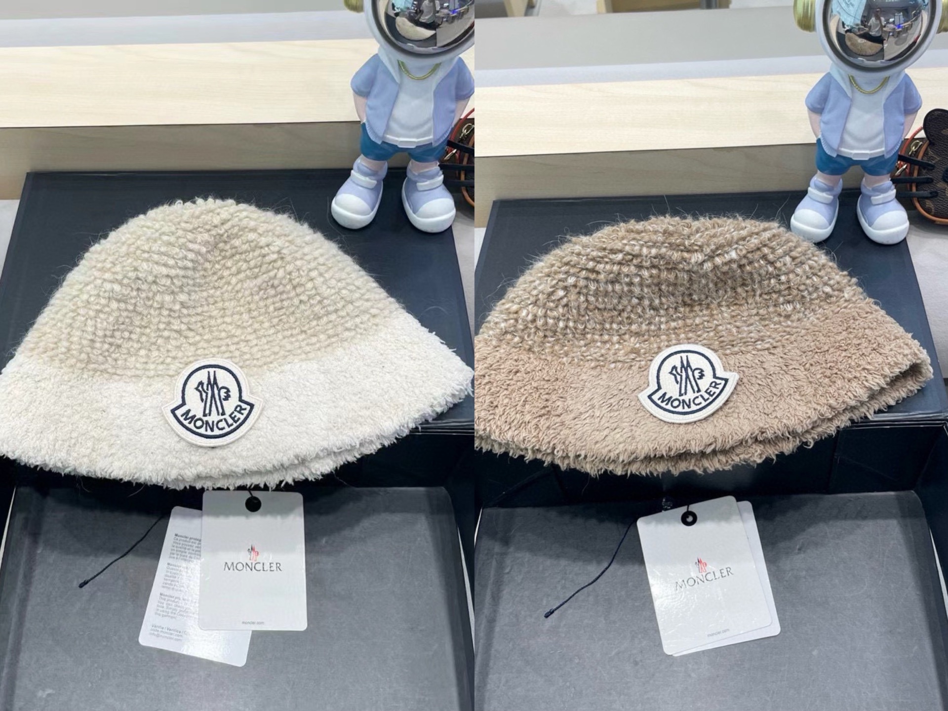 moncler随性松弛感~韩系简约毛茸茸质感渔夫帽女秋冬百搭显脸小水桶帽潮