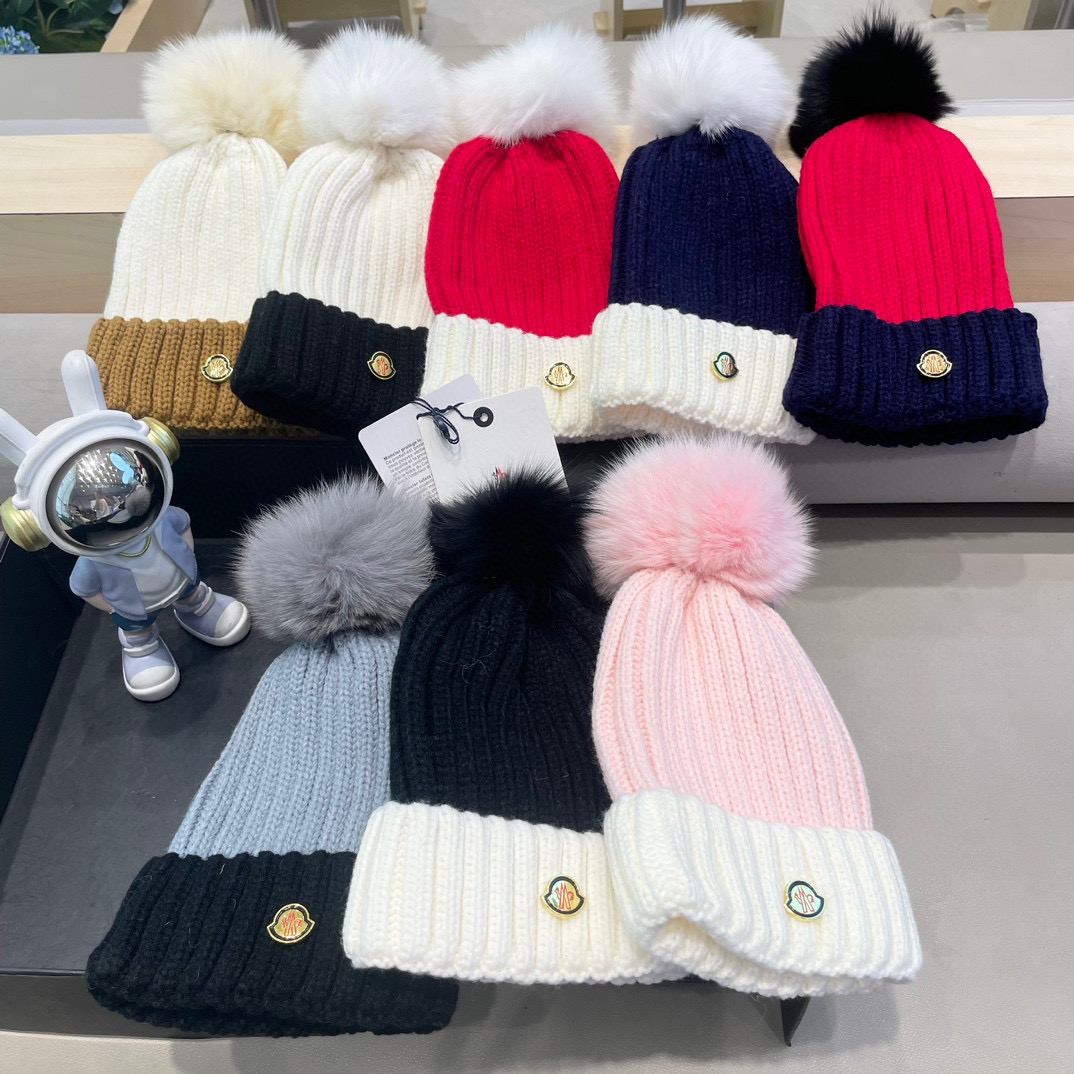 moncler帽子女韩版圣诞狐狸毛球帽子亲子秋冬加厚保暖笑脸羊毛线针织帽潮