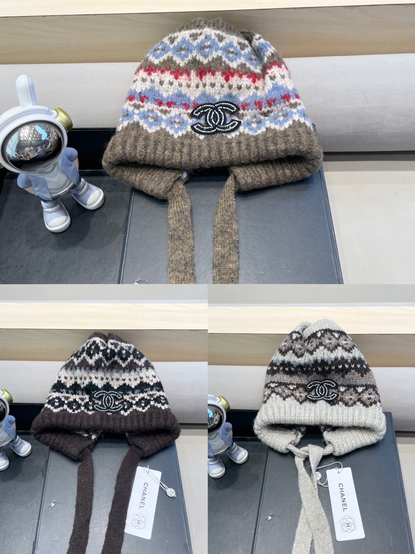 Chanel秋冬针织帽可两用包包帽复古着绑带堆堆帽保暖毛线帽民族风帽子女