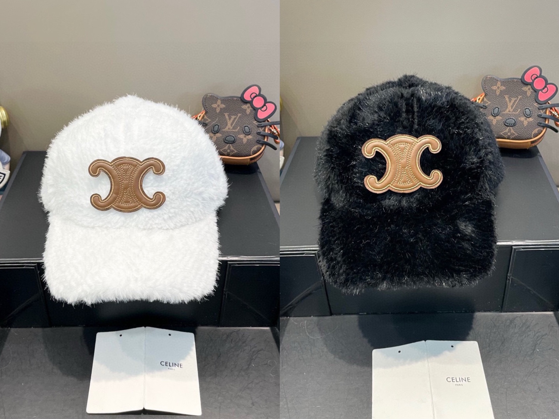 塞琳Celine凯旋门毛绒鸭舌帽女秋冬显脸小加绒加厚保暖硬顶棒球帽子