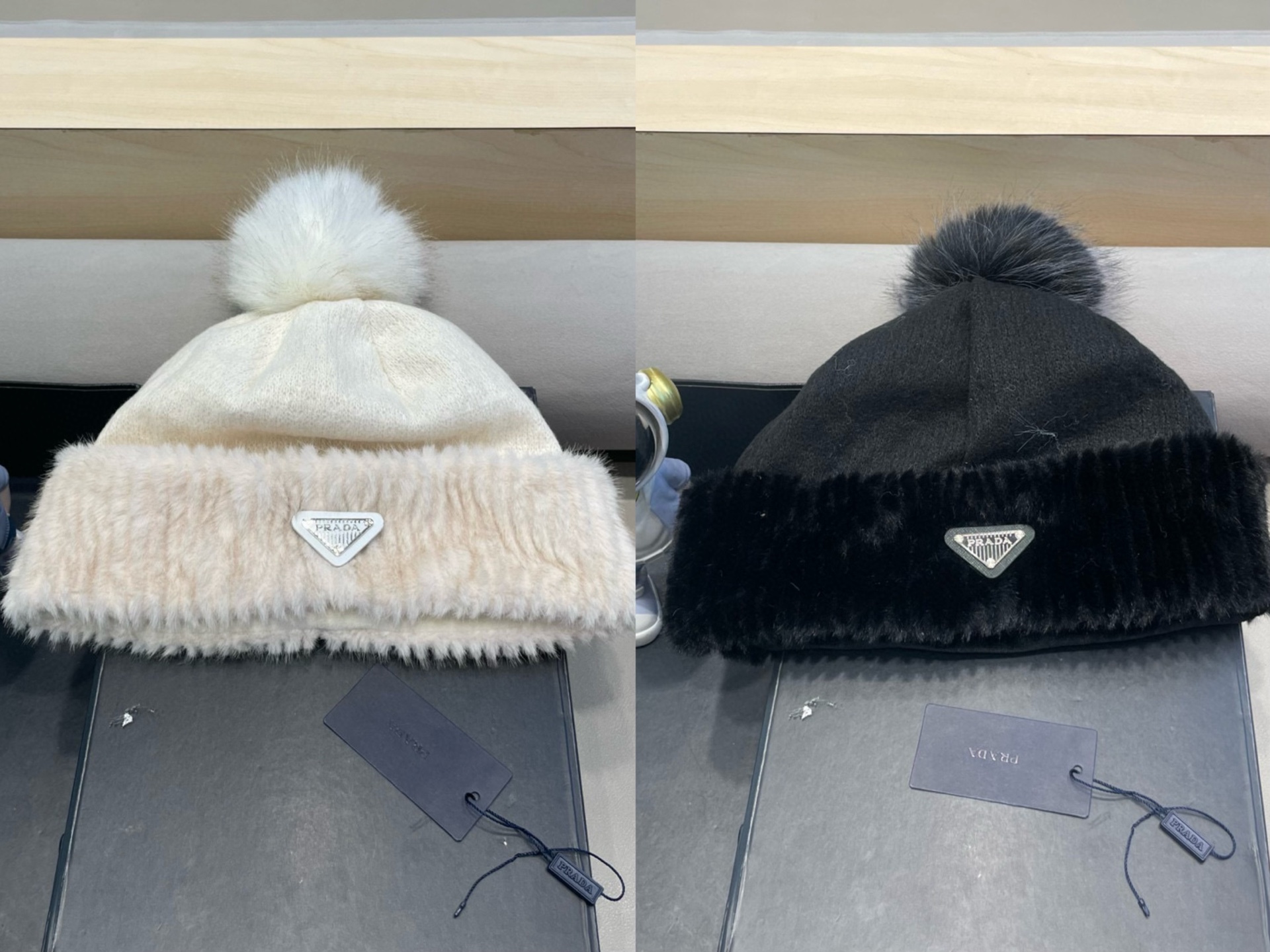 普拉达Prada毛绒宽松针织帽女韩版秋冬加厚保暖护耳显脸小毛线帽