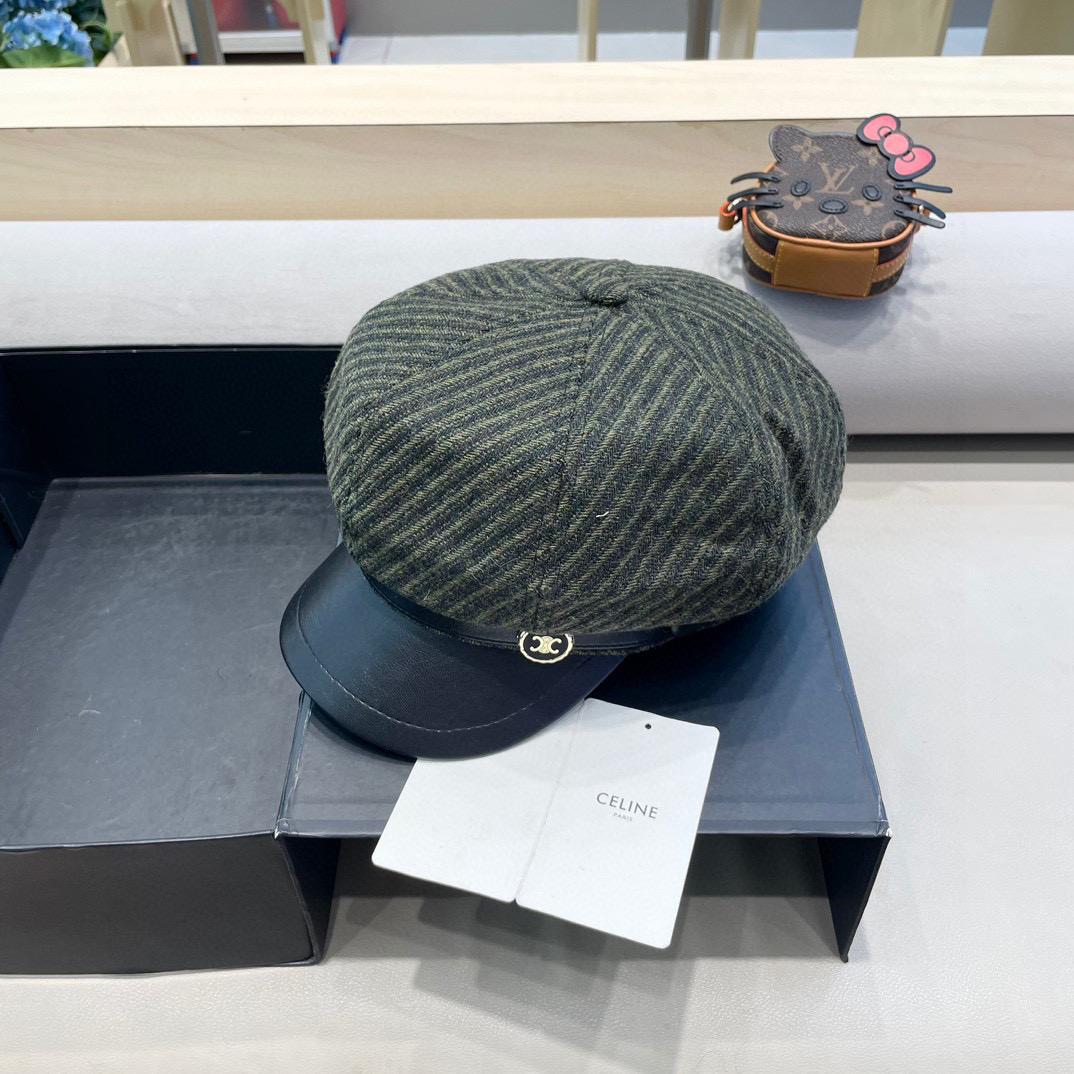 塞琳Celine日系优雅混色花呢皮沿八角帽加厚保暖画家帽时尚报童帽秋冬贝雷帽