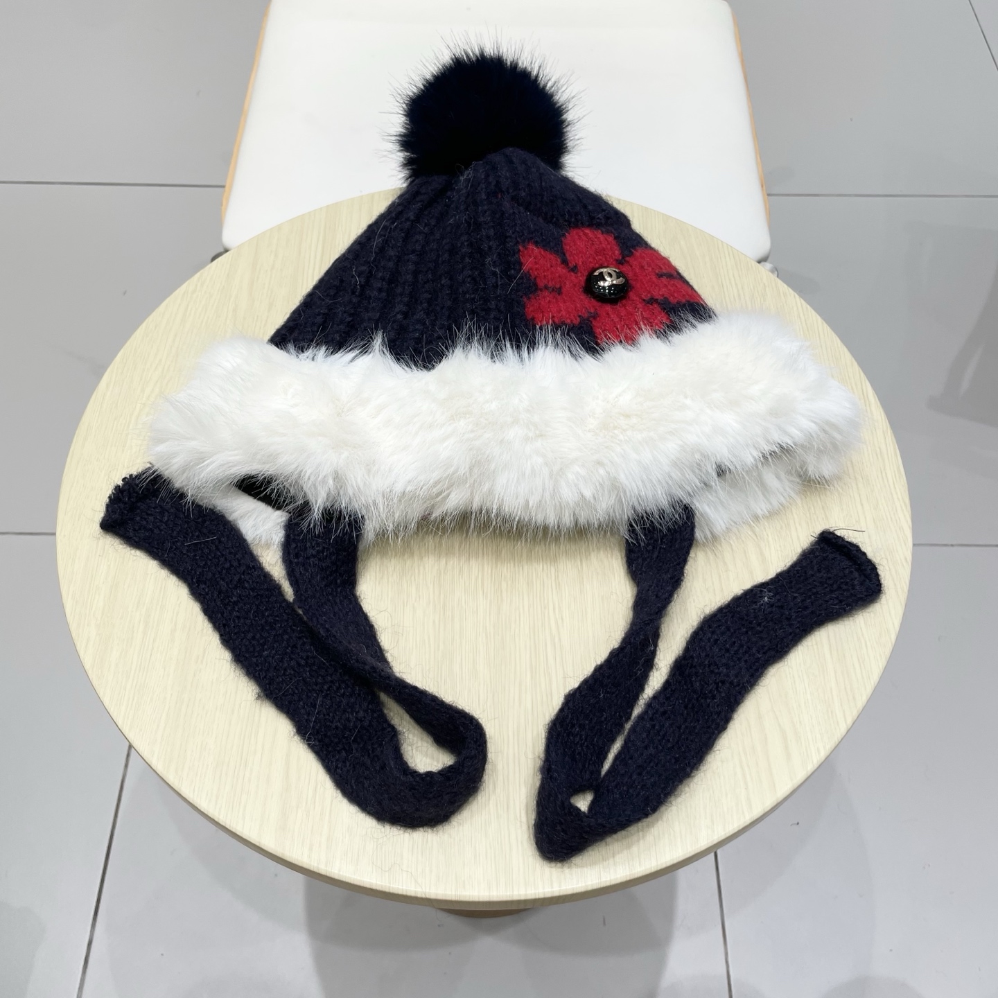 chanel香奈儿2025新款韩版花朵刺绣针织护耳帽女秋冬季加厚保暖毛线套头帽潮