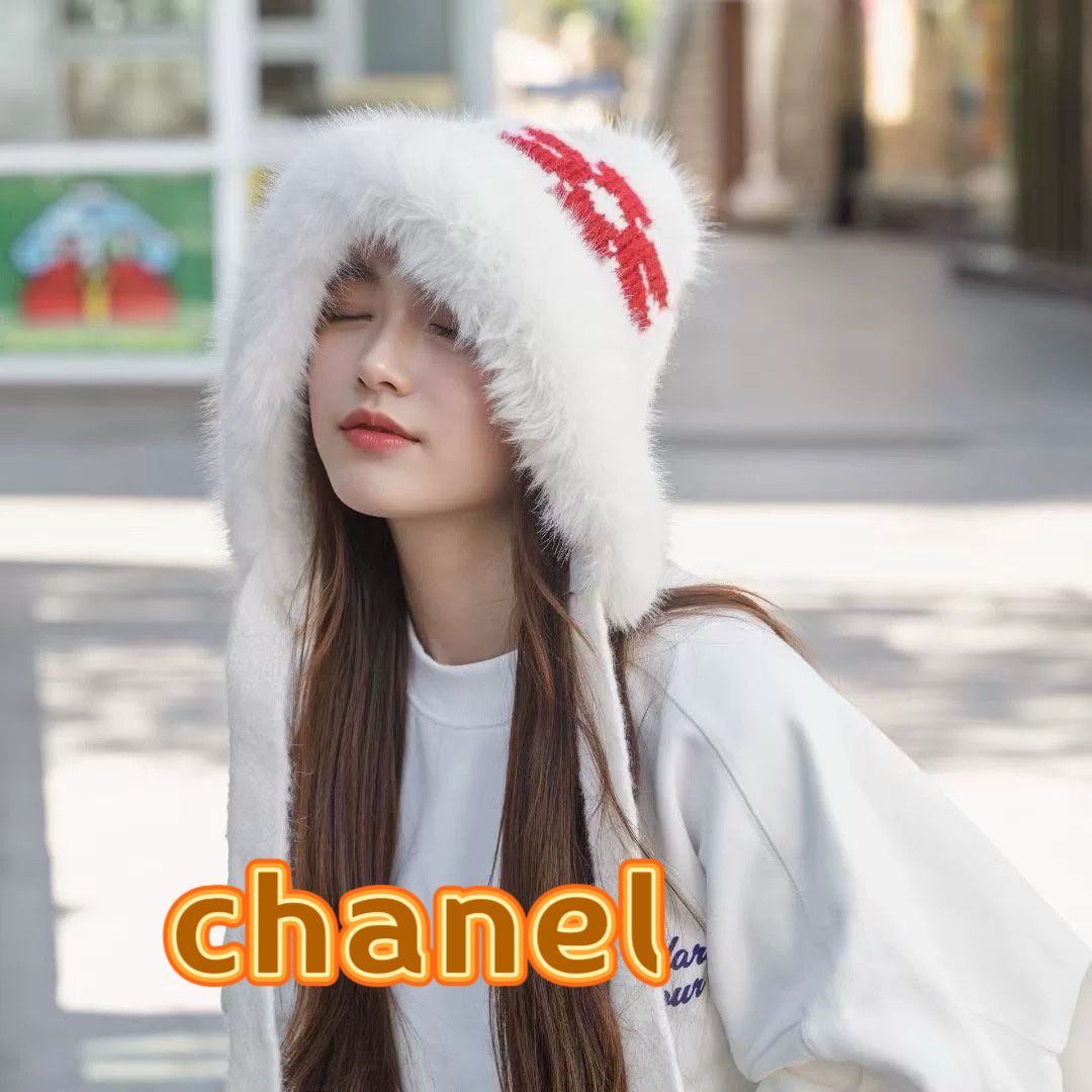 chanel香奈儿2025新款韩版花朵刺绣针织护耳帽女秋冬季加厚保暖毛线套头帽潮