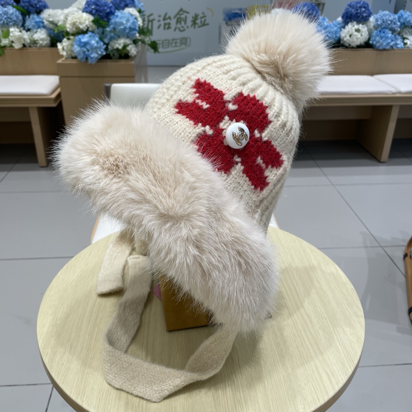 chanel香奈儿2025新款韩版花朵刺绣针织护耳帽女秋冬季加厚保暖毛线套头帽潮