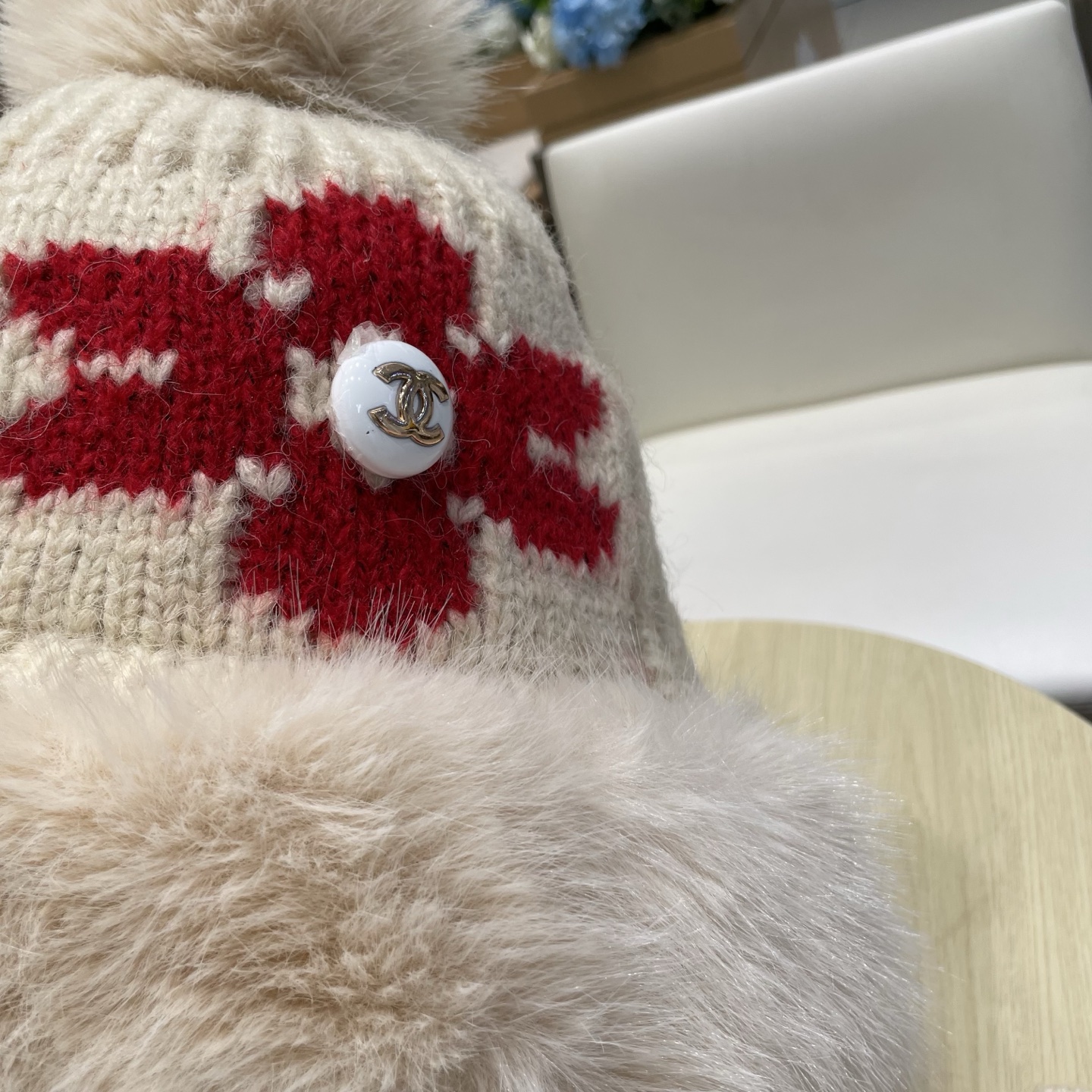 chanel香奈儿2025新款韩版花朵刺绣针织护耳帽女秋冬季加厚保暖毛线套头帽潮