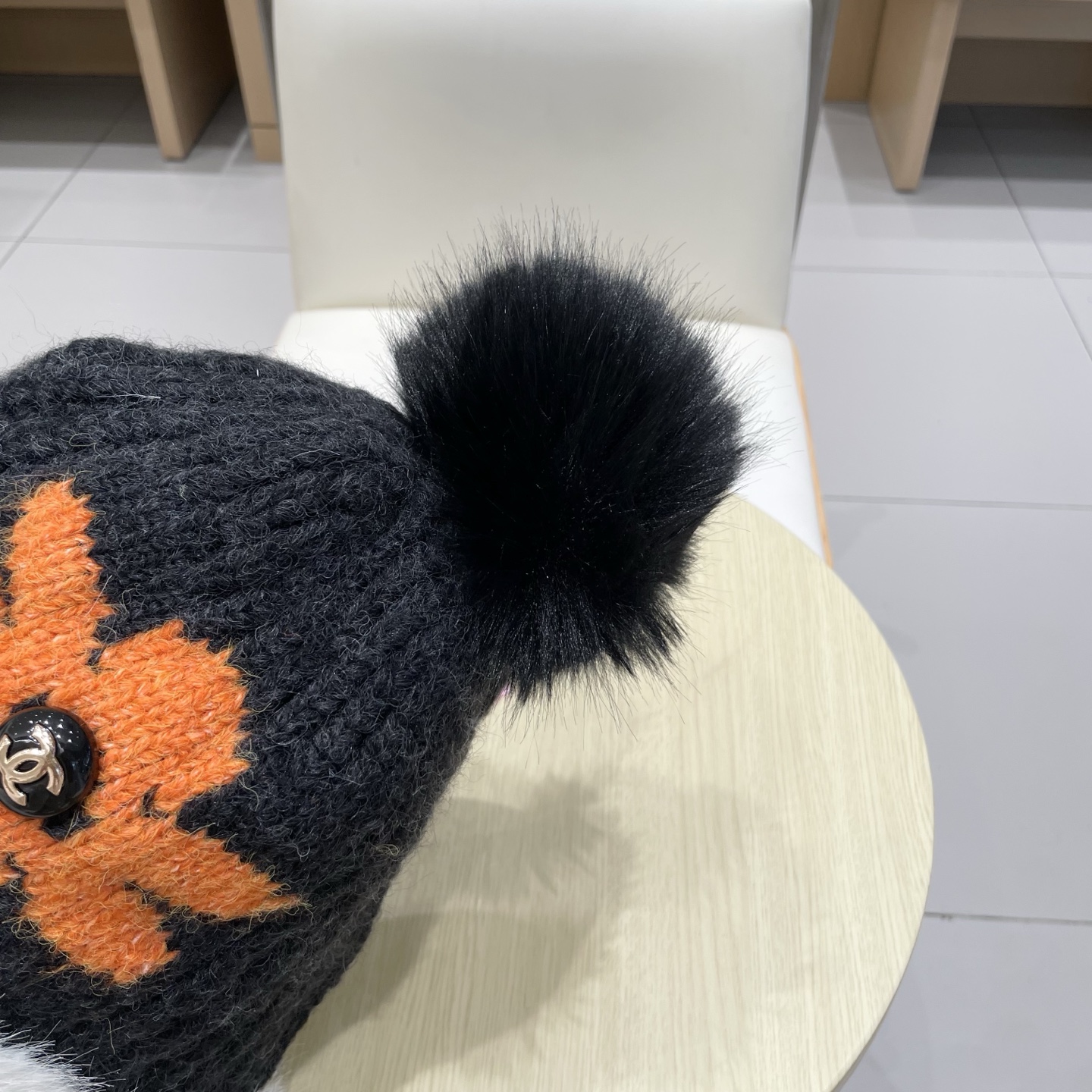 chanel香奈儿2025新款韩版花朵刺绣针织护耳帽女秋冬季加厚保暖毛线套头帽潮