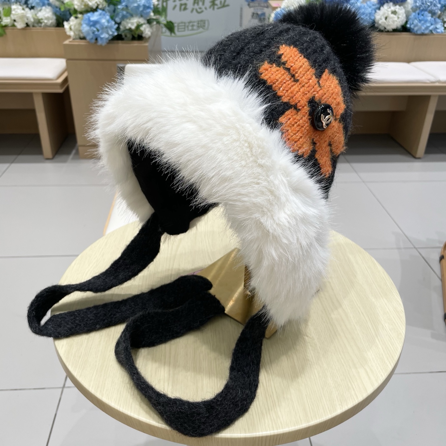 chanel香奈儿2025新款韩版花朵刺绣针织护耳帽女秋冬季加厚保暖毛线套头帽潮