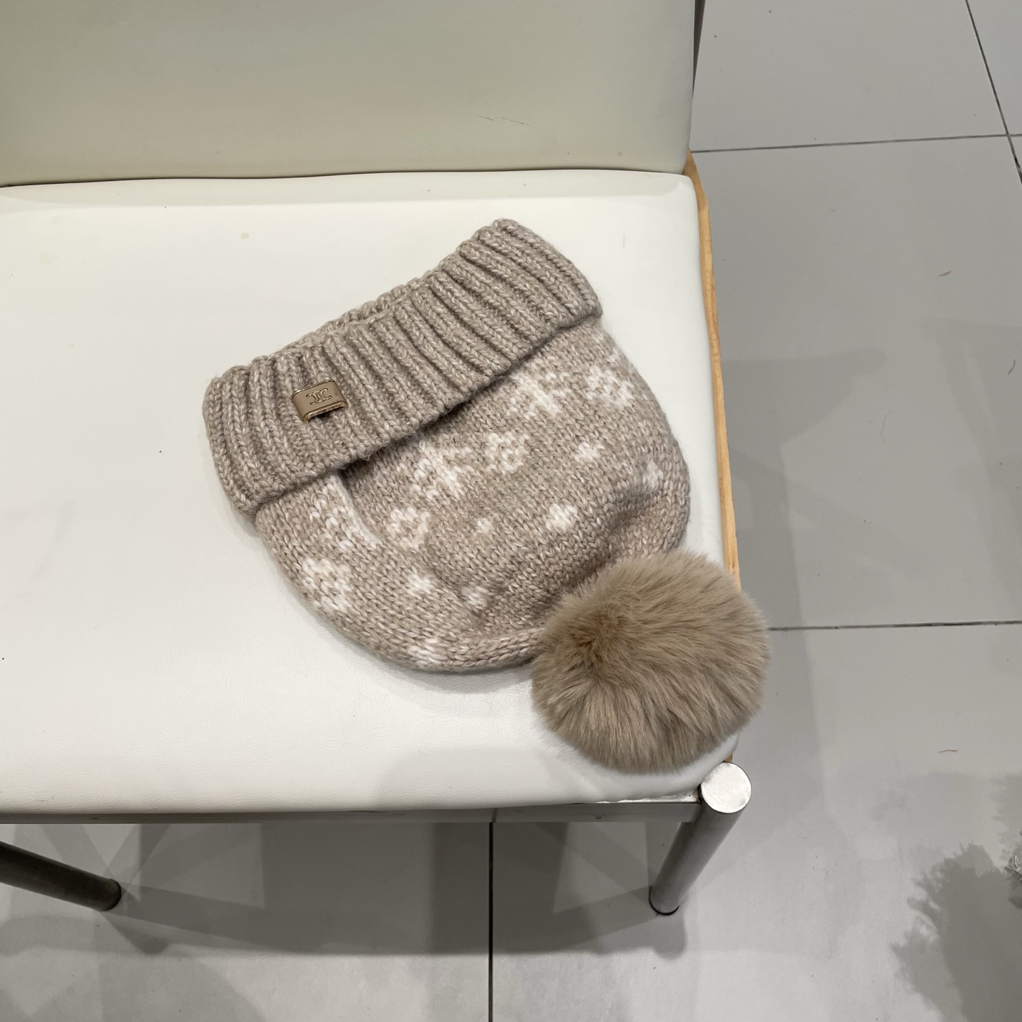 塞琳celine提花毛线帽子女秋冬新款费尔岛防寒护耳保暖大头围毛球针织帽