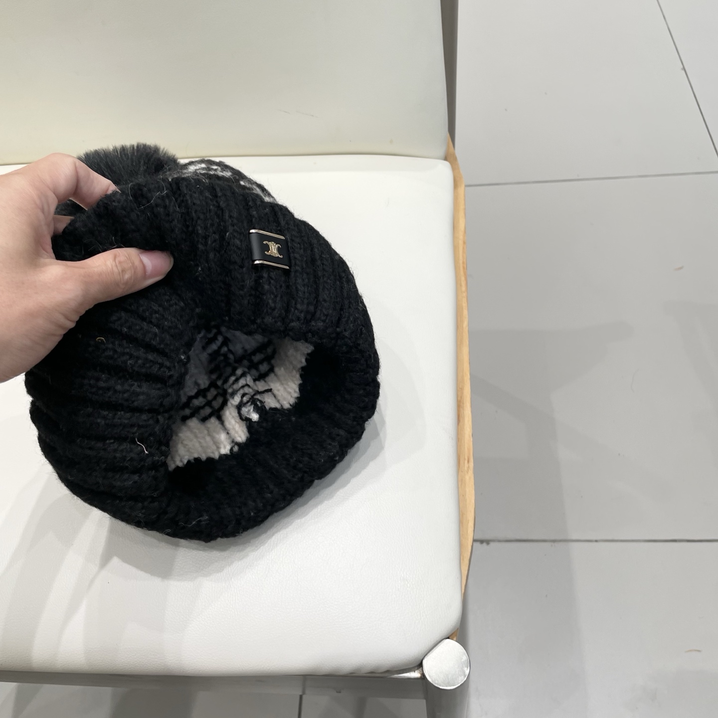 塞琳celine提花毛线帽子女秋冬新款费尔岛防寒护耳保暖大头围毛球针织帽