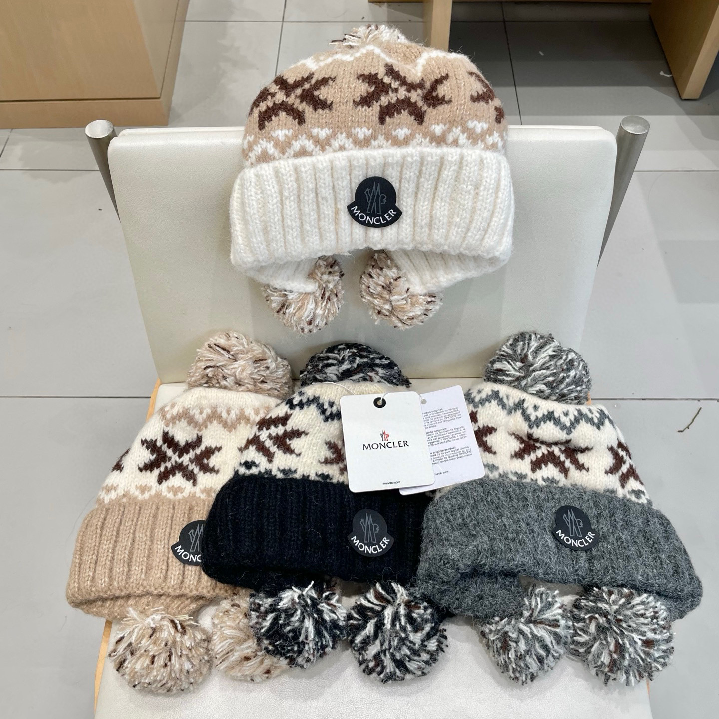 Moncler蒙口女秋冬季加绒加厚针织帽保暖护耳冷帽2025新款包头毛线帽