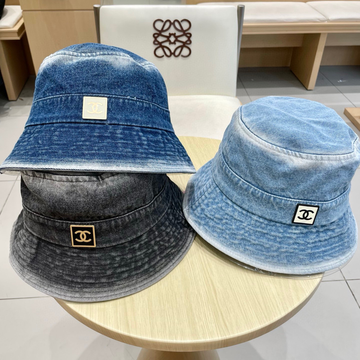chanel香奈儿秋款水洗渐变色牛仔布渔夫帽子男女日系复古简约遮阳防晒素颜牛仔盆帽
