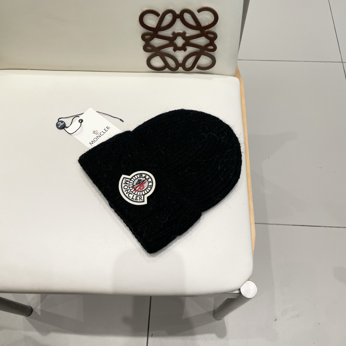 moncler兔毛针织帽女秋冬季新款加绒保暖毛线帽大头围护耳冷帽毛球百搭潮 h