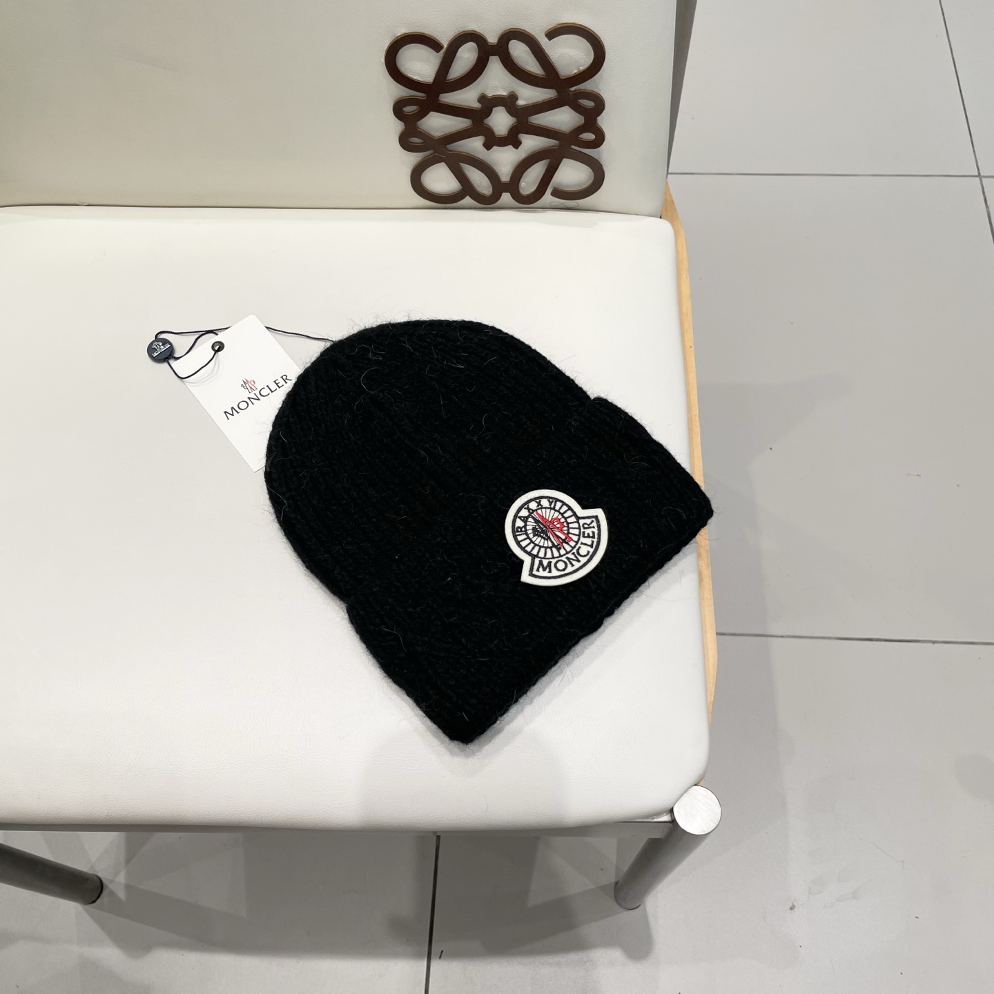 moncler兔毛针织帽女秋冬季新款加绒保暖毛线帽大头围护耳冷帽毛球百搭潮 h