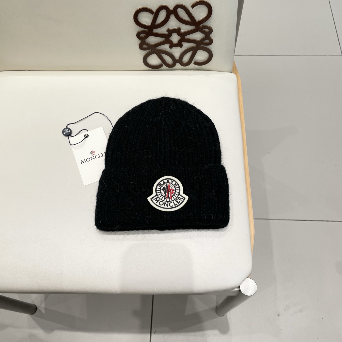 moncler兔毛针织帽女秋冬季新款加绒保暖毛线帽大头围护耳冷帽毛球百搭潮 h