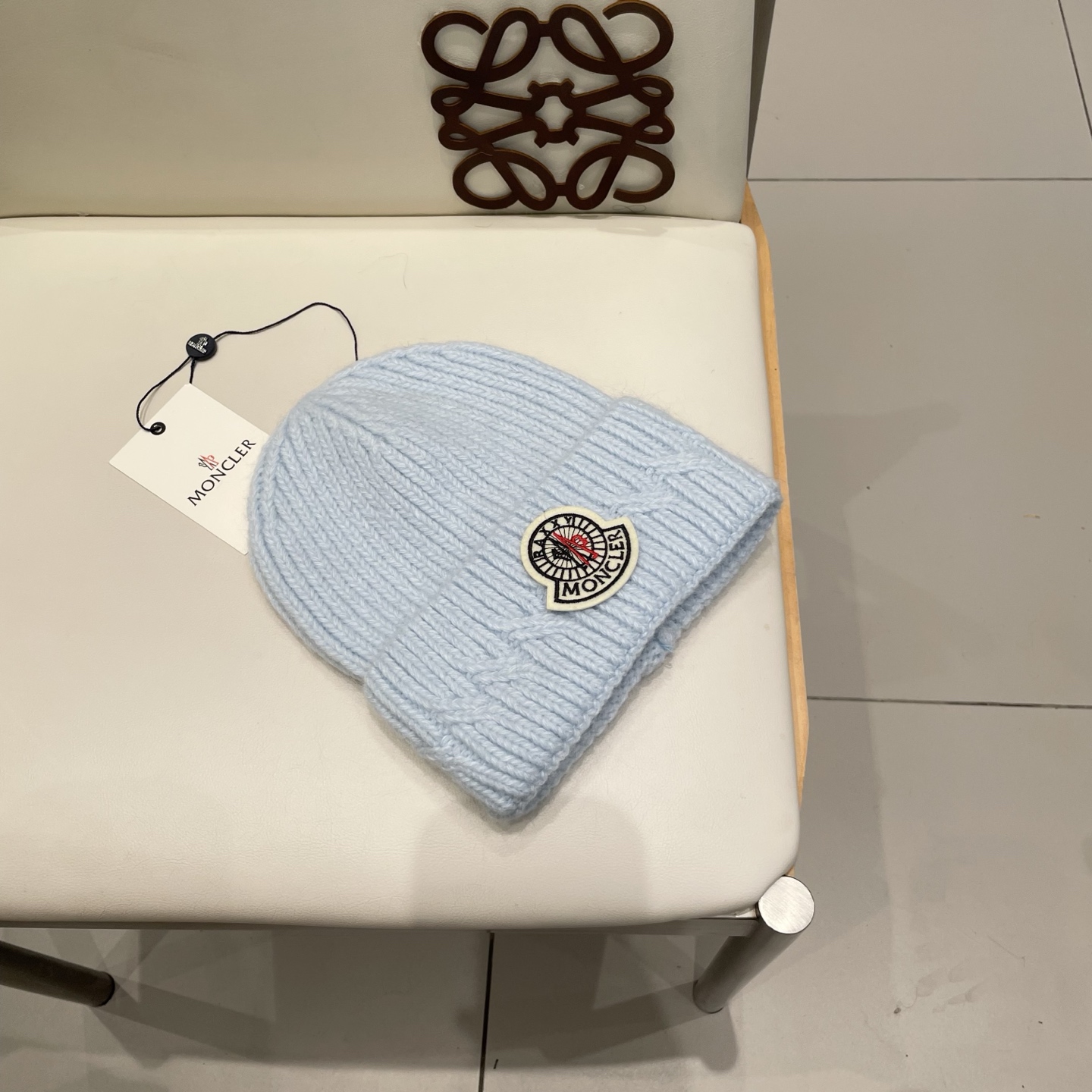 moncler兔毛针织帽女秋冬季新款加绒保暖毛线帽大头围护耳冷帽毛球百搭潮 h