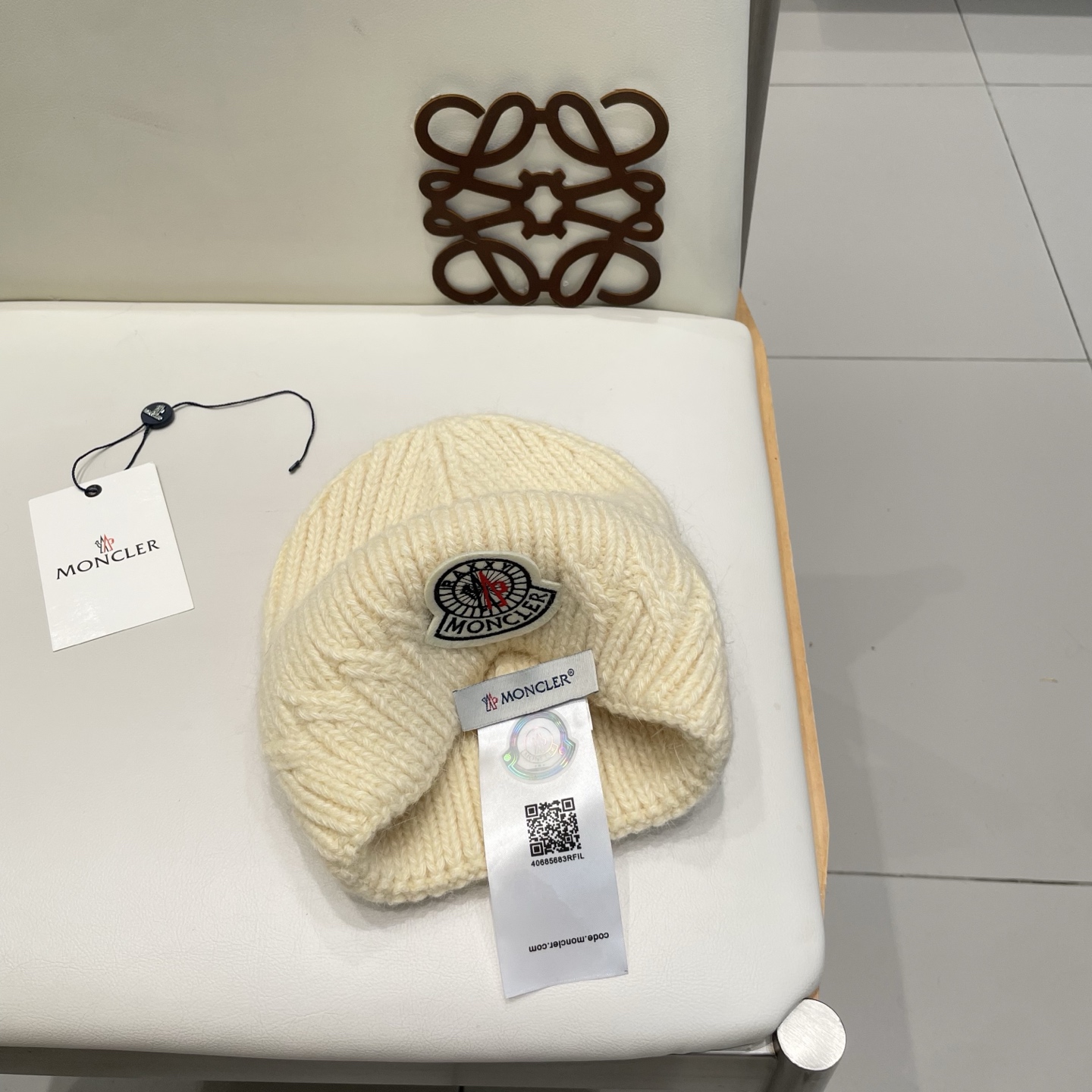 moncler兔毛针织帽女秋冬季新款加绒保暖毛线帽大头围护耳冷帽毛球百搭潮 h