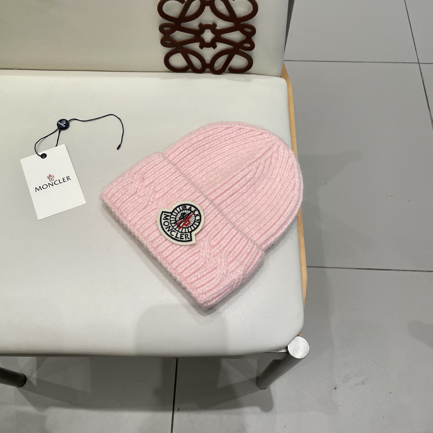 moncler兔毛针织帽女秋冬季新款加绒保暖毛线帽大头围护耳冷帽毛球百搭潮 h