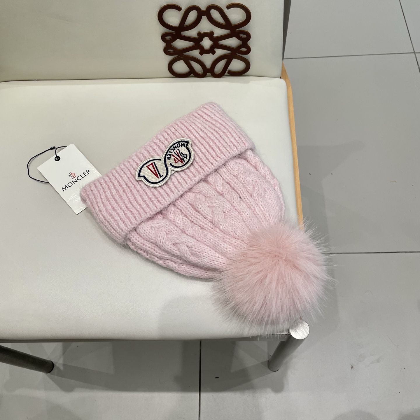 moncler秋冬毛球加厚加绒毛线帽双层户外保暖针织帽时尚潮流百搭毛球