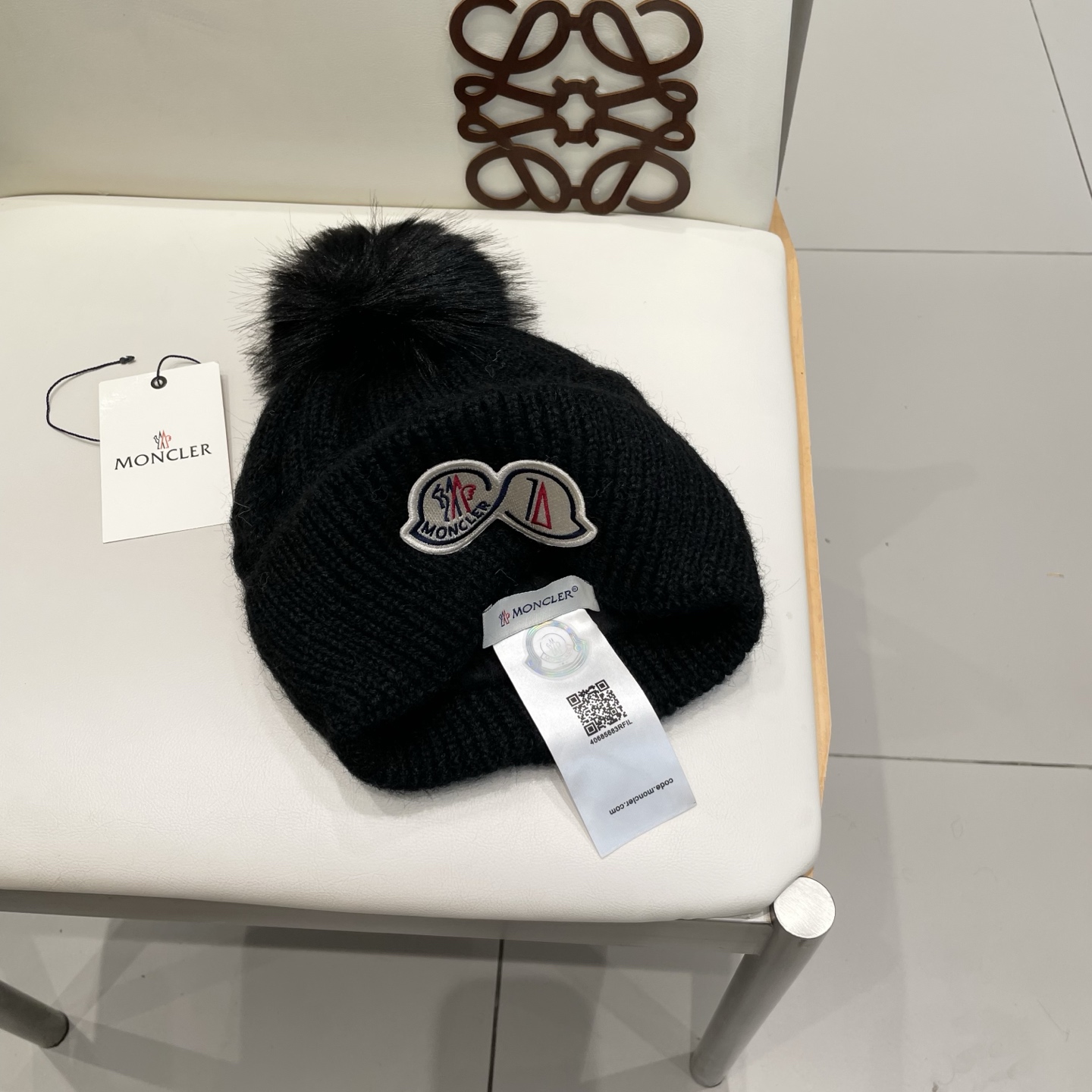 moncler秋冬毛球加厚加绒毛线帽双层户外保暖针织帽时尚潮流百搭毛球