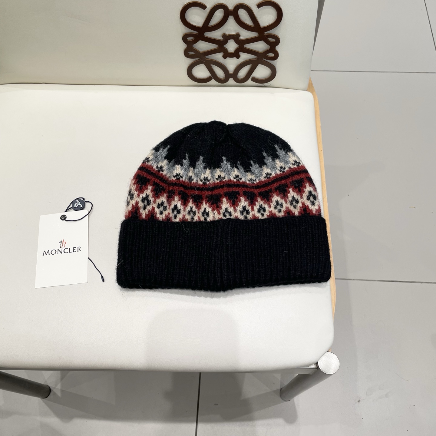 moncler羊毛混纺毛线帽女秋冬季防寒保暖加厚韩系复古时尚提花针织套头帽