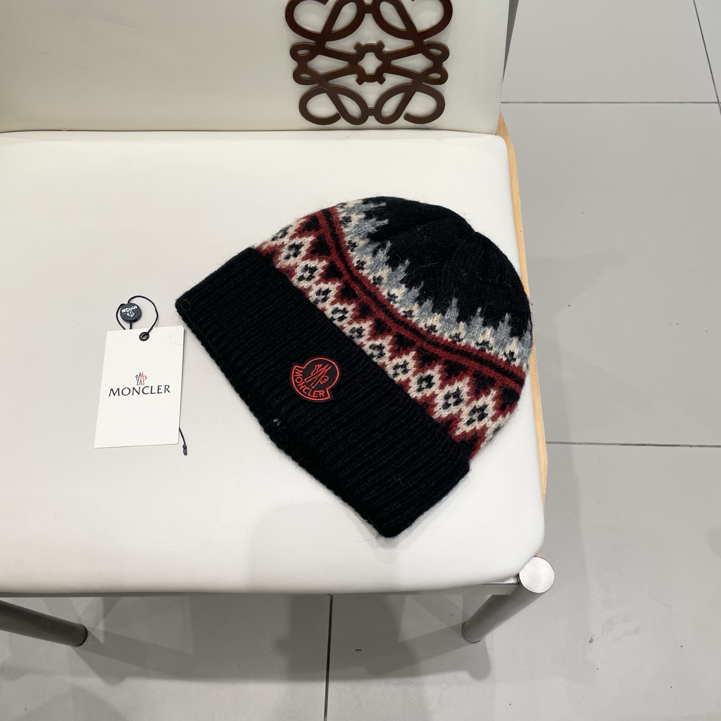 moncler羊毛混纺毛线帽女秋冬季防寒保暖加厚韩系复古时尚提花针织套头帽