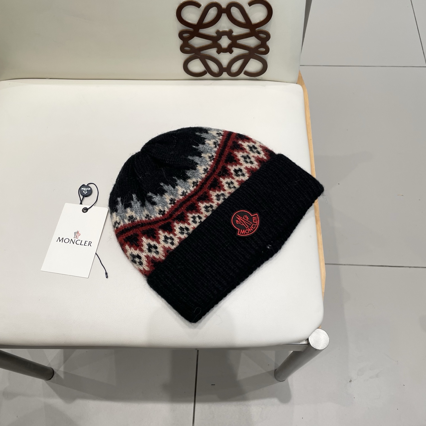moncler羊毛混纺毛线帽女秋冬季防寒保暖加厚韩系复古时尚提花针织套头帽