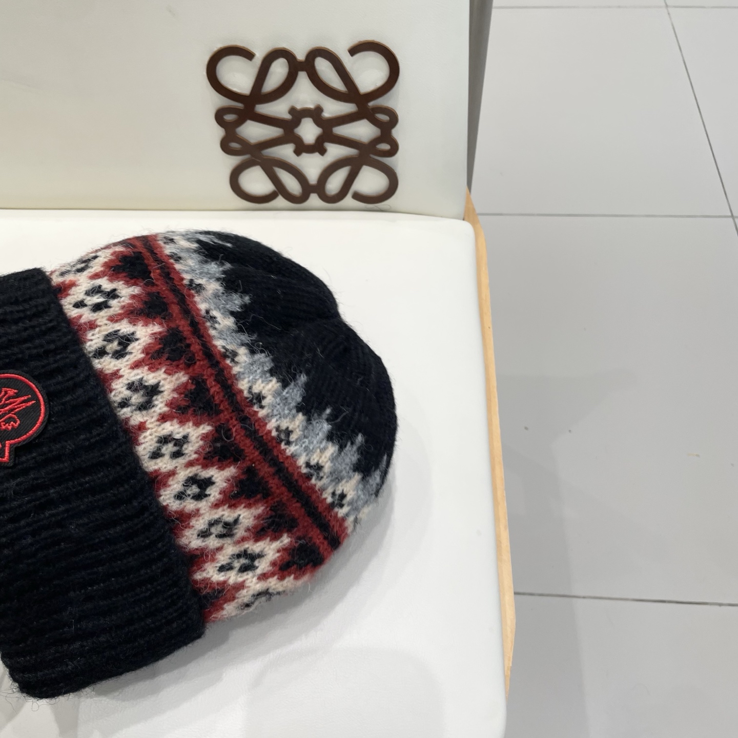 moncler羊毛混纺毛线帽女秋冬季防寒保暖加厚韩系复古时尚提花针织套头帽