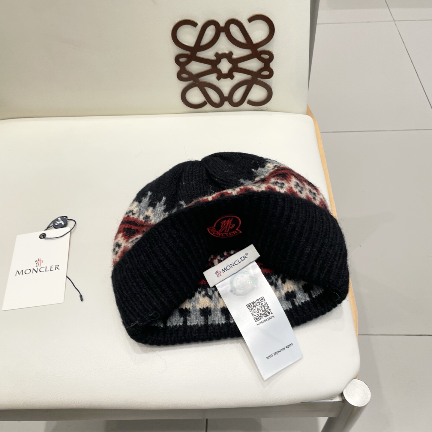 moncler羊毛混纺毛线帽女秋冬季防寒保暖加厚韩系复古时尚提花针织套头帽