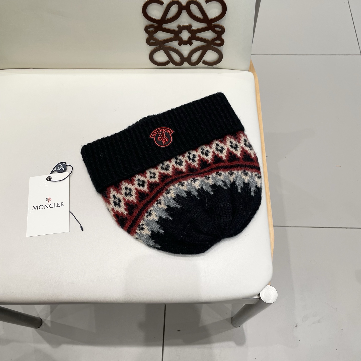 moncler羊毛混纺毛线帽女秋冬季防寒保暖加厚韩系复古时尚提花针织套头帽