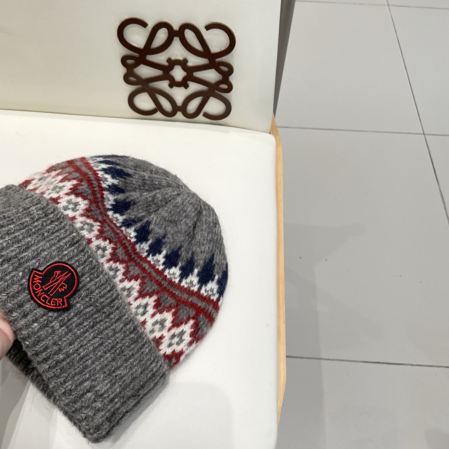 moncler羊毛混纺毛线帽女秋冬季防寒保暖加厚韩系复古时尚提花针织套头帽