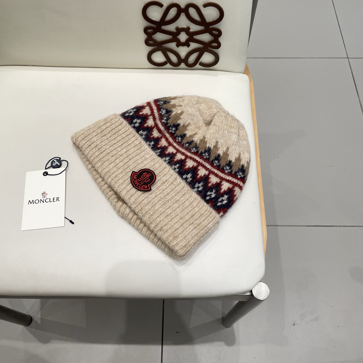 moncler羊毛混纺毛线帽女秋冬季防寒保暖加厚韩系复古时尚提花针织套头帽