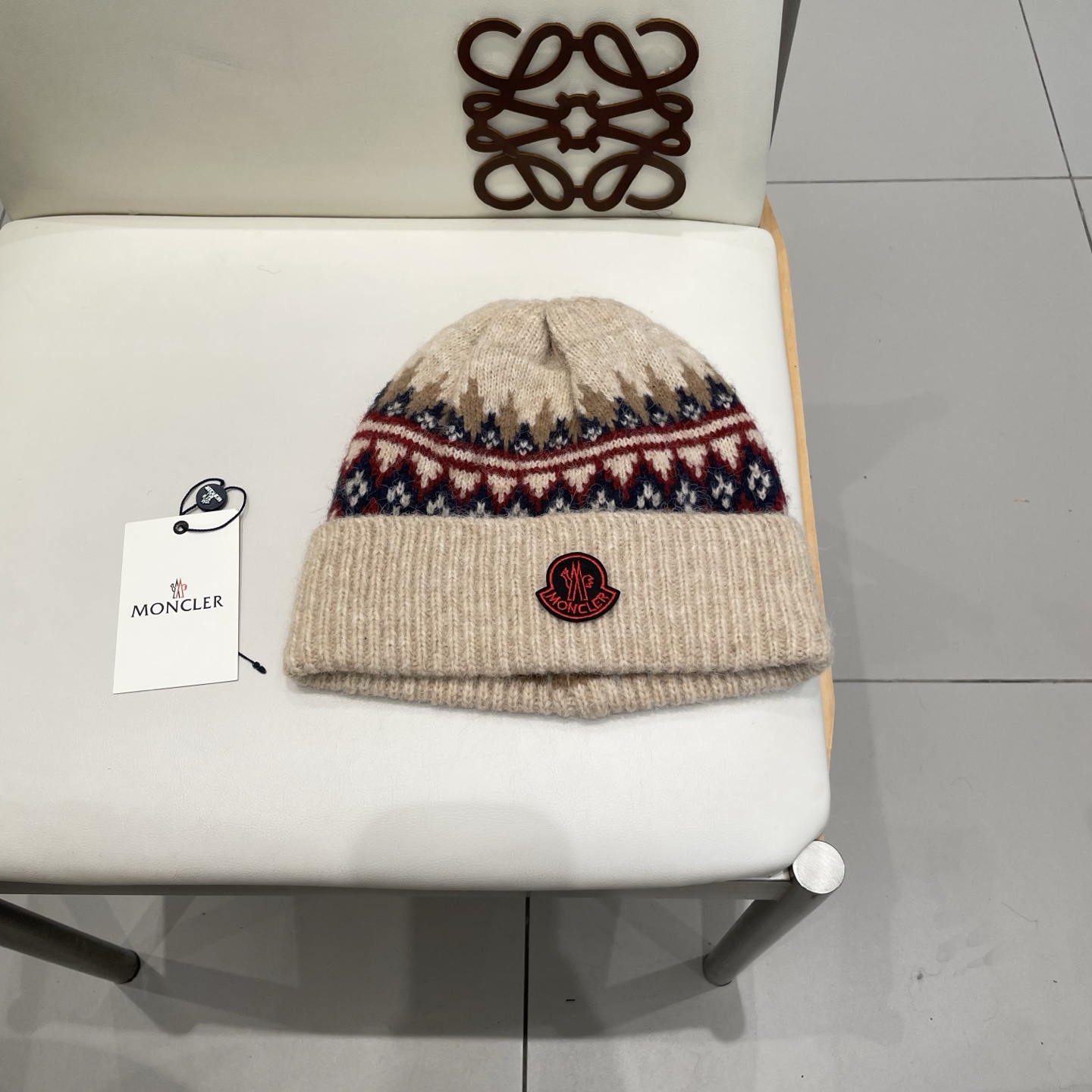 moncler羊毛混纺毛线帽女秋冬季防寒保暖加厚韩系复古时尚提花针织套头帽