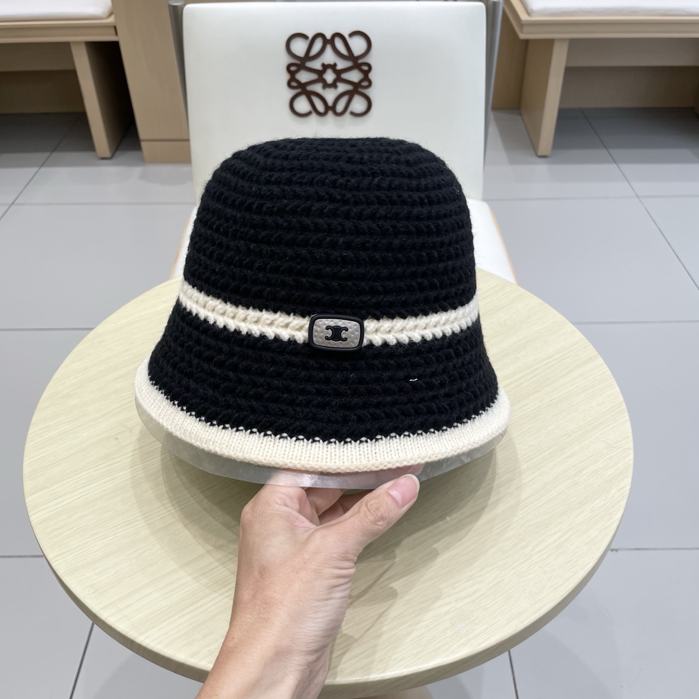 Celine韩版条纹渔夫帽子女夏季百搭透气2025新款遮阳防晒显脸小盆帽