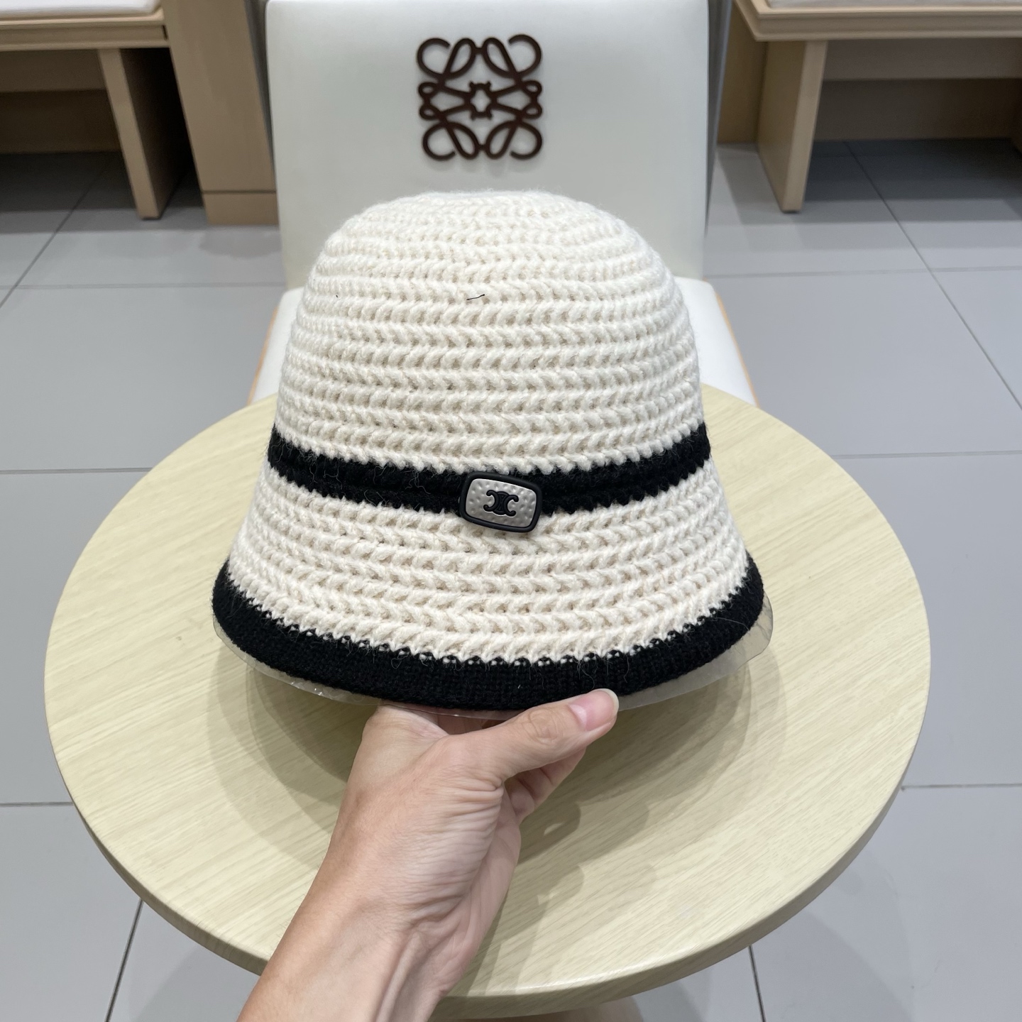 Celine韩版条纹渔夫帽子女夏季百搭透气2025新款遮阳防晒显脸小盆帽