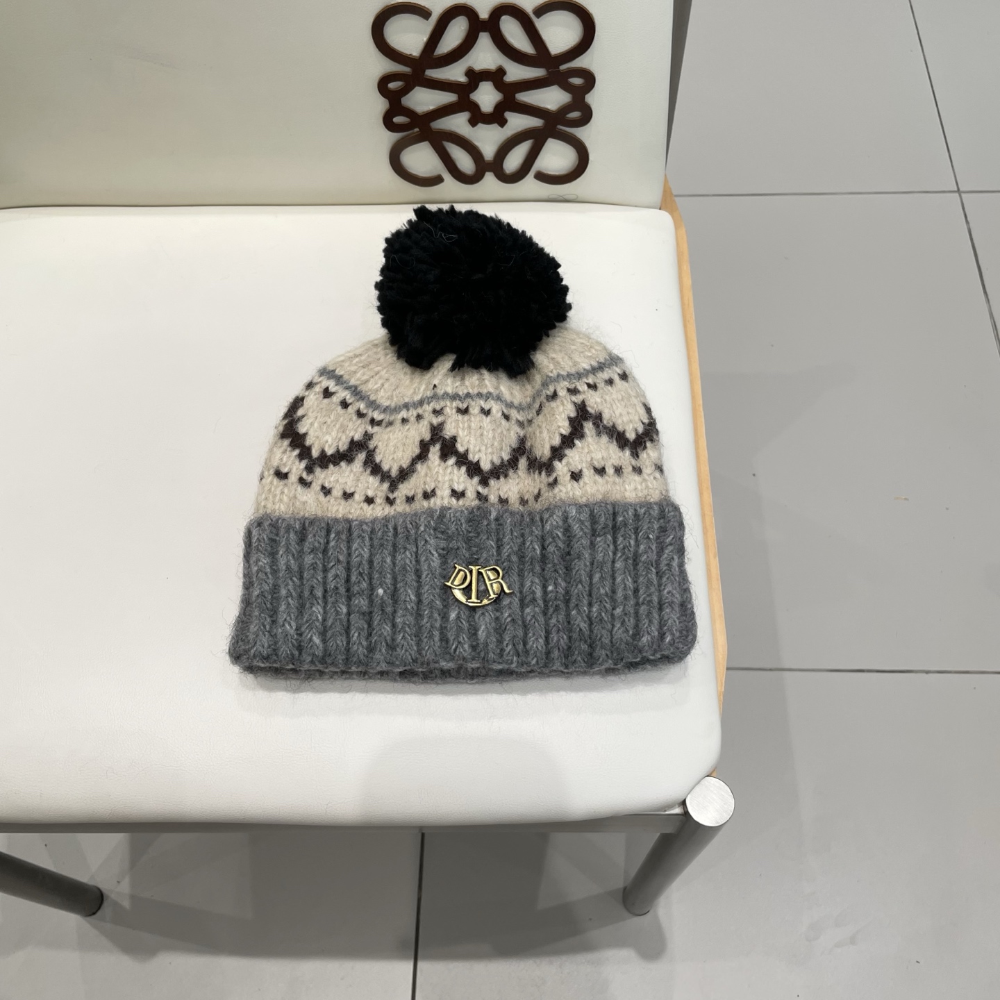 迪奥Dior费尔岛风提花毛球毛线帽子女秋冬保暖加厚针织双层包头帽百搭出游