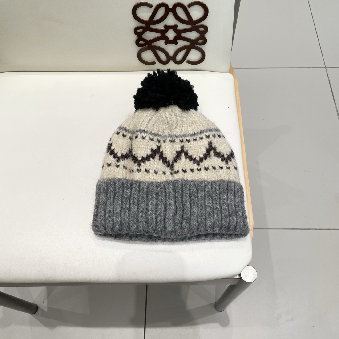 迪奥Dior费尔岛风提花毛球毛线帽子女秋冬保暖加厚针织双层包头帽百搭出游