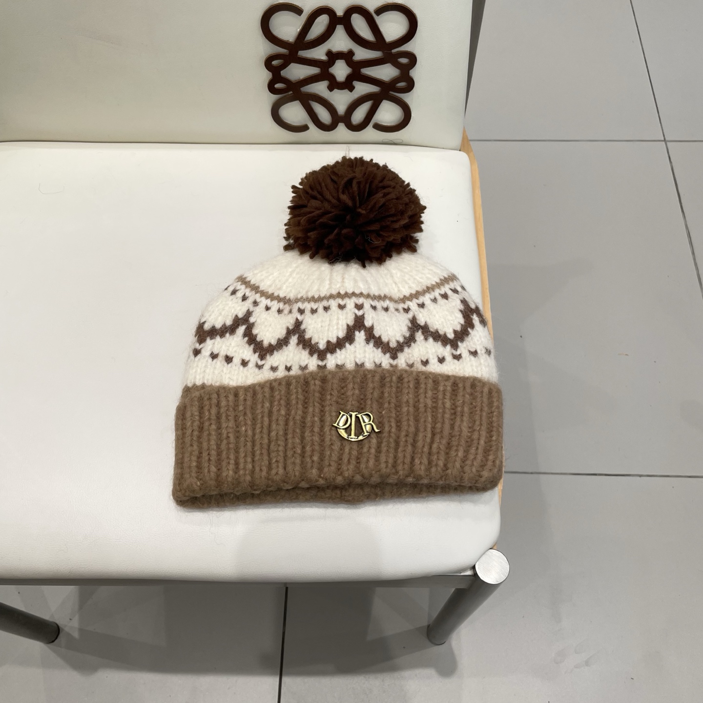 迪奥Dior费尔岛风提花毛球毛线帽子女秋冬保暖加厚针织双层包头帽百搭出游